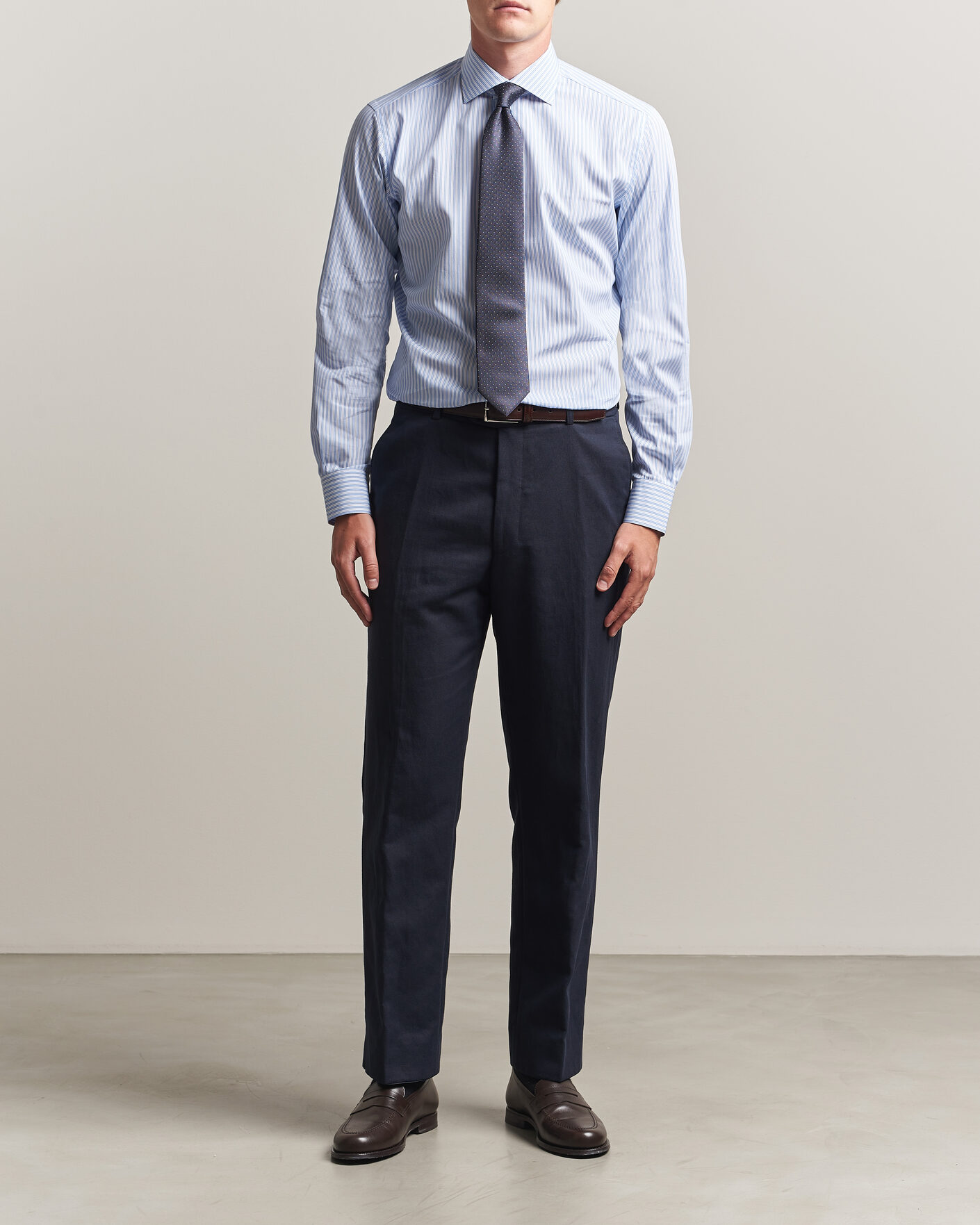 Herre | Skjorter | Brioni | Poplin Cotton Dress Shirt Light Blue Stripe