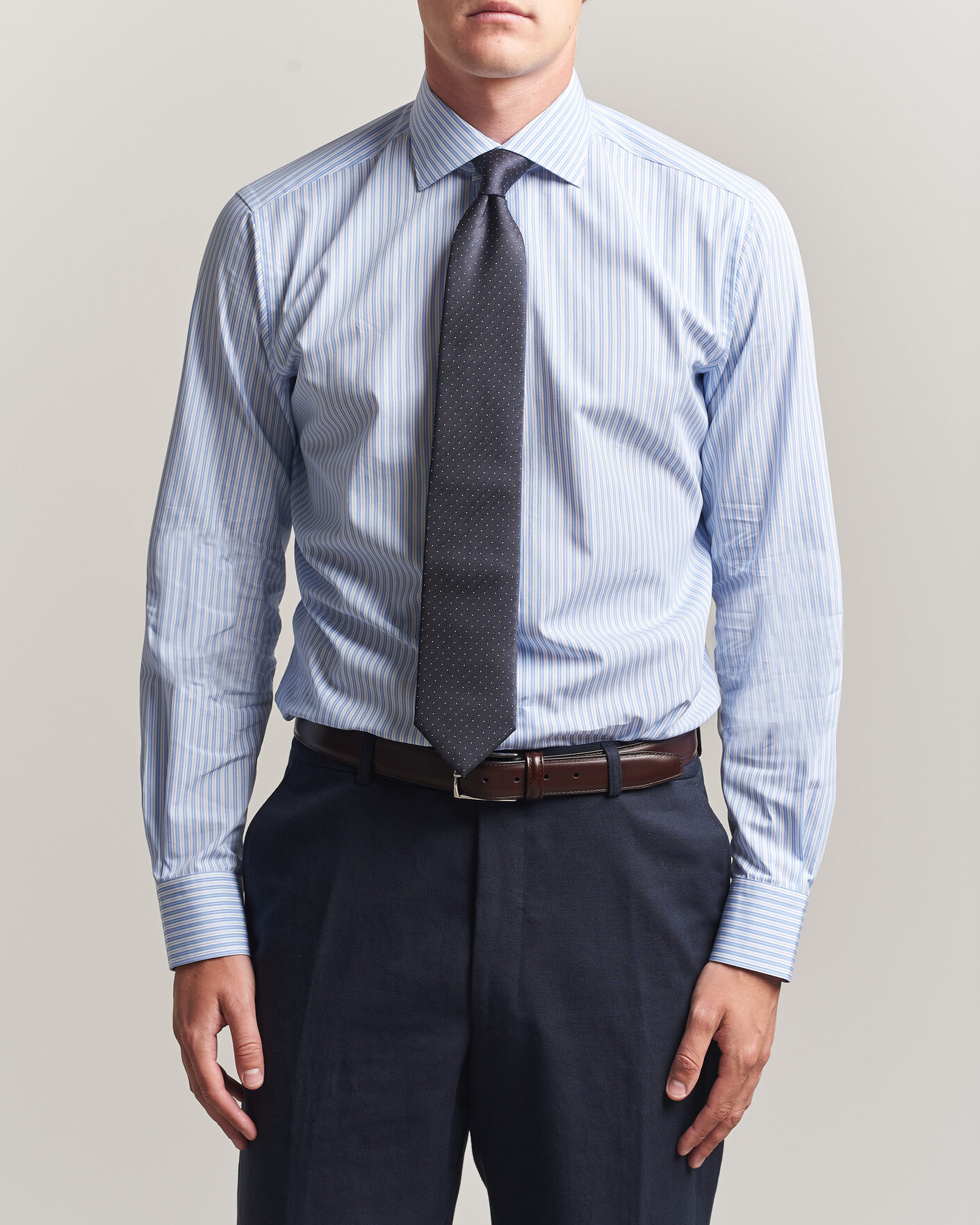 Herre | Skjorter | Brioni | Poplin Cotton Dress Shirt Light Blue Stripe
