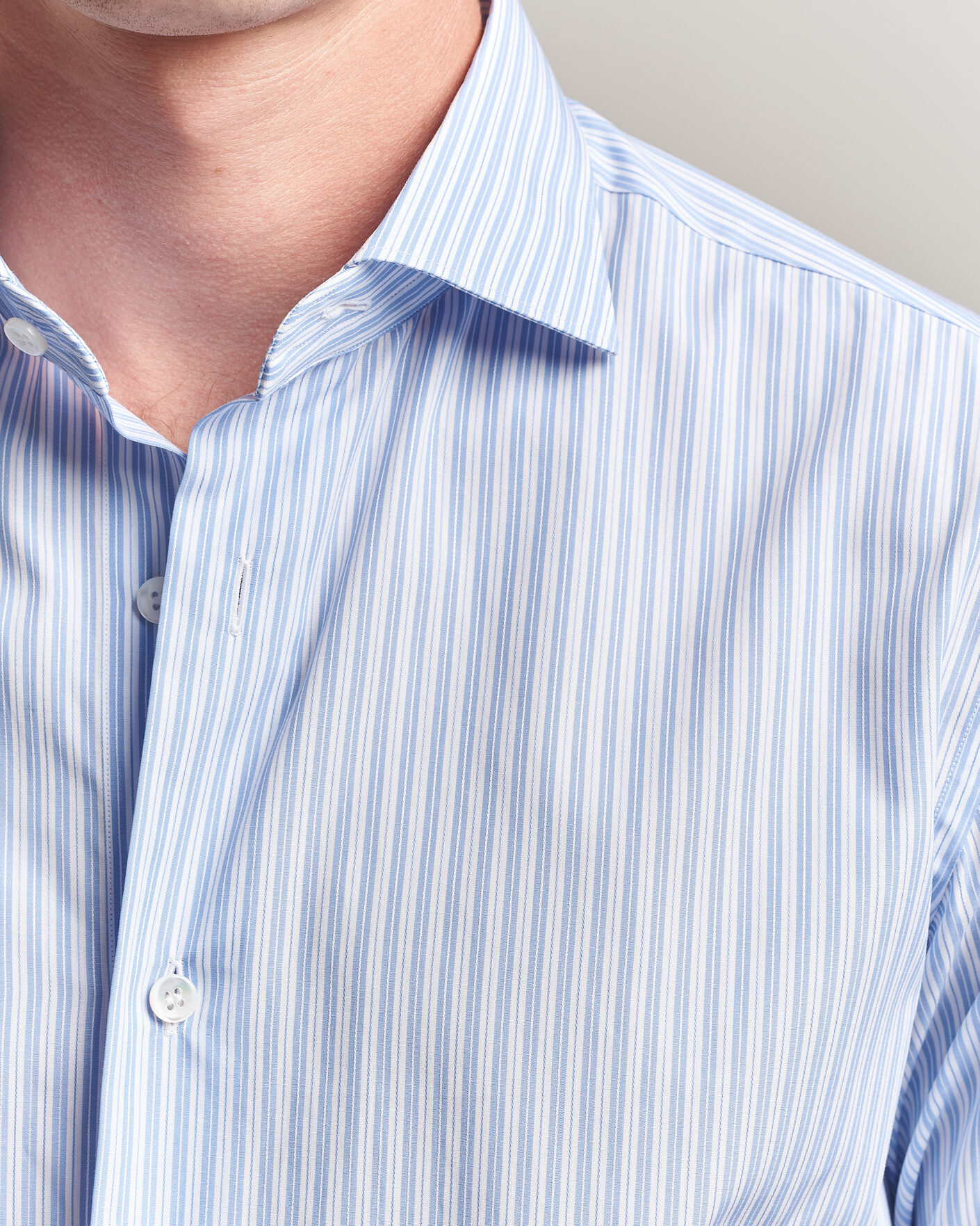 Herre | Skjorter | Brioni | Poplin Cotton Dress Shirt Light Blue Stripe