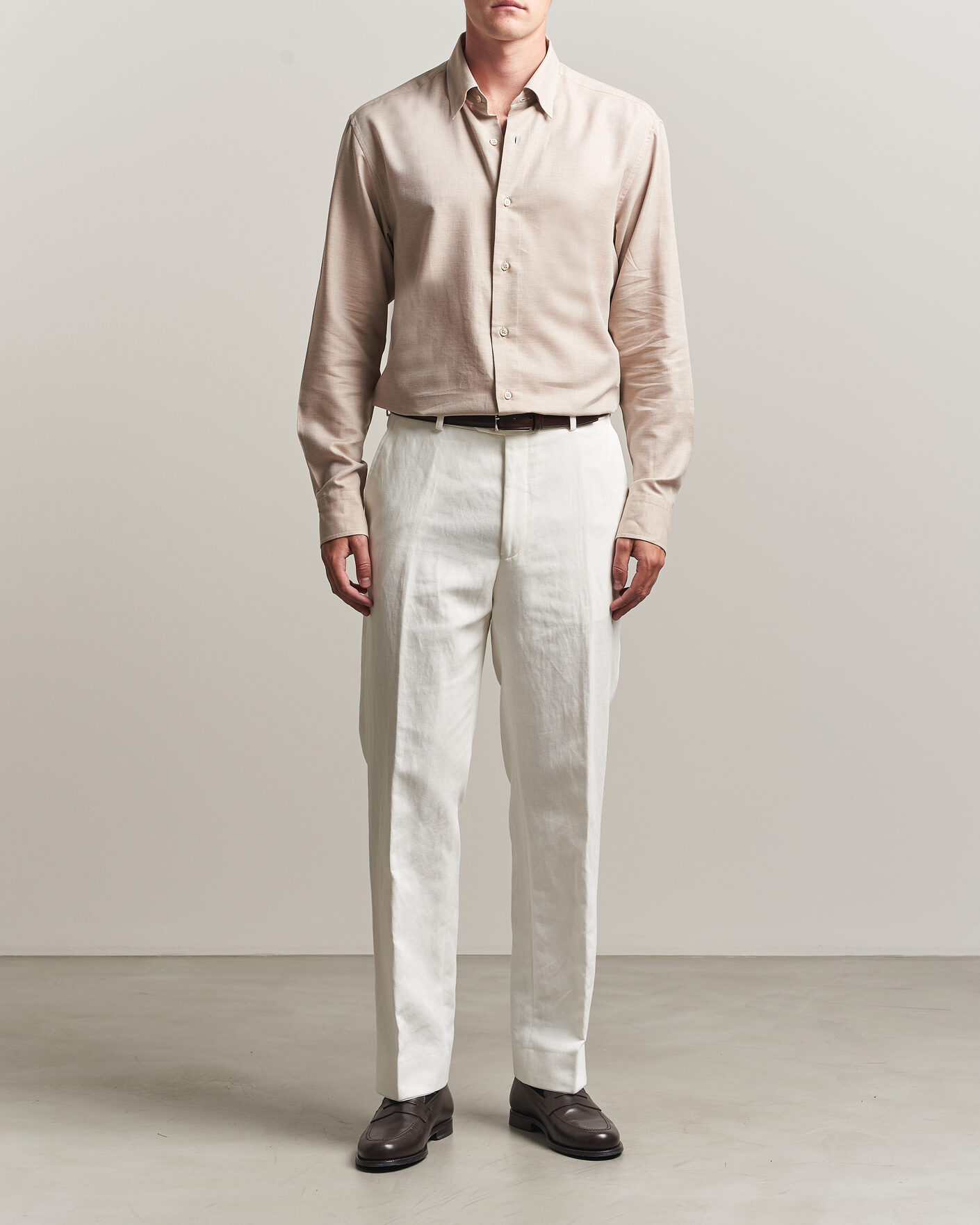 Herre | Skjorter | Brioni | Cotton/Cashmere Flannel Shirt Beige