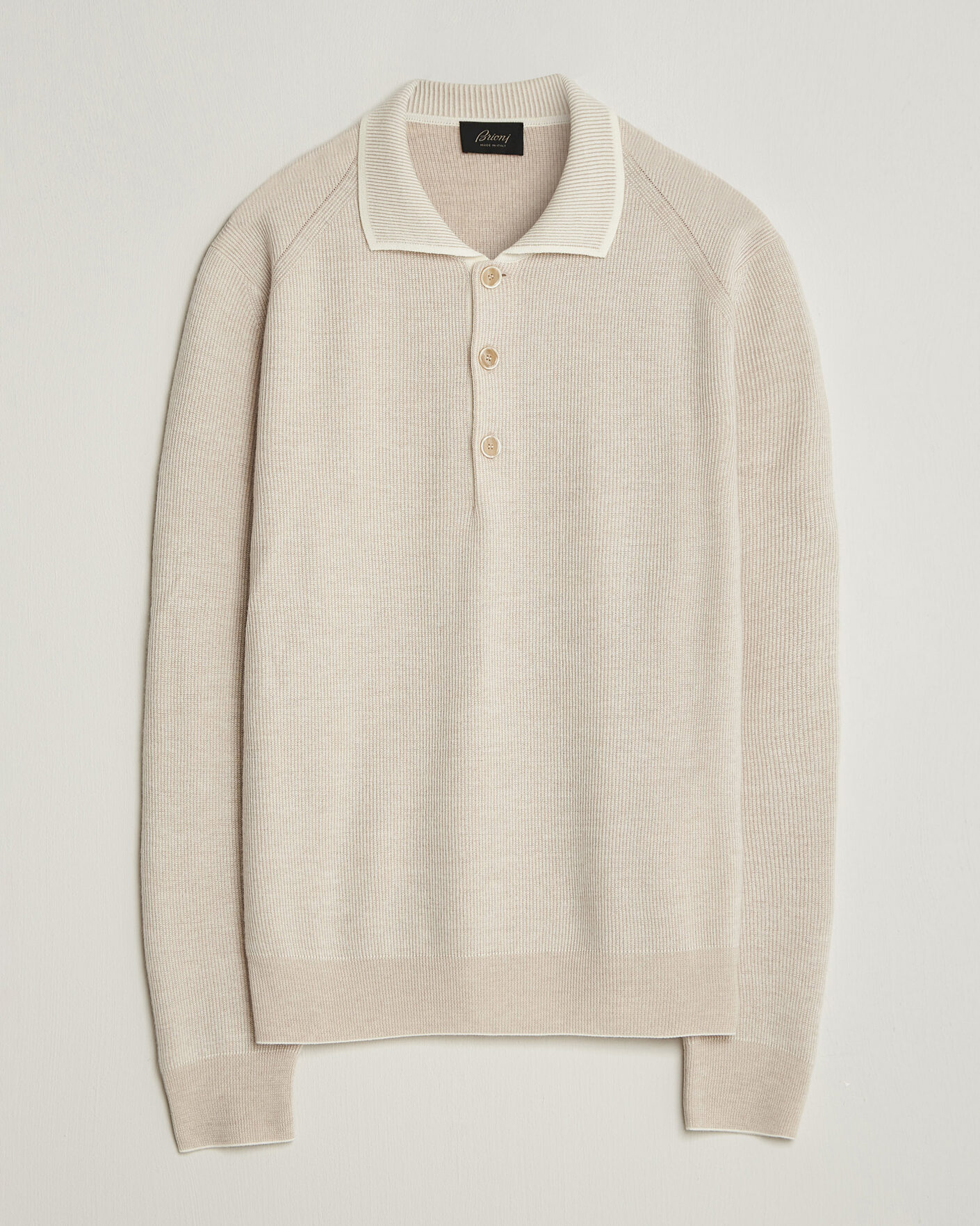 Herre | Trøjer | Brioni | Cashmere Rib Knitted Polo Light Beige
