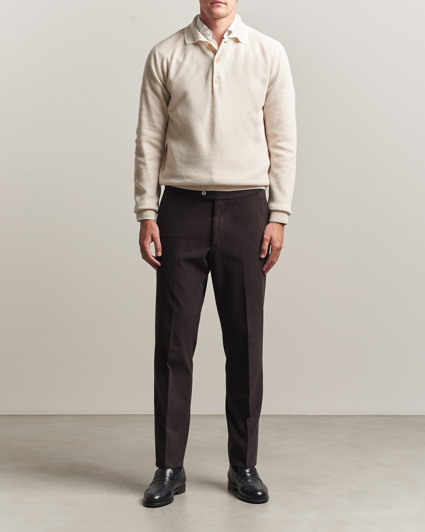 Herre | Trøjer | Brioni | Cashmere Rib Knitted Polo Light Beige