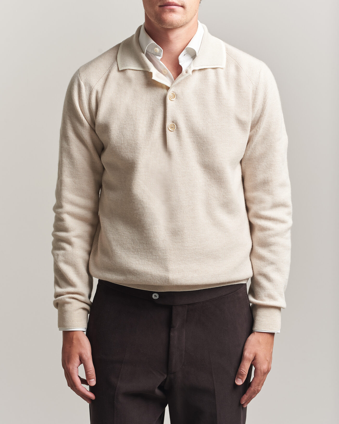 Herre | Trøjer | Brioni | Cashmere Rib Knitted Polo Light Beige