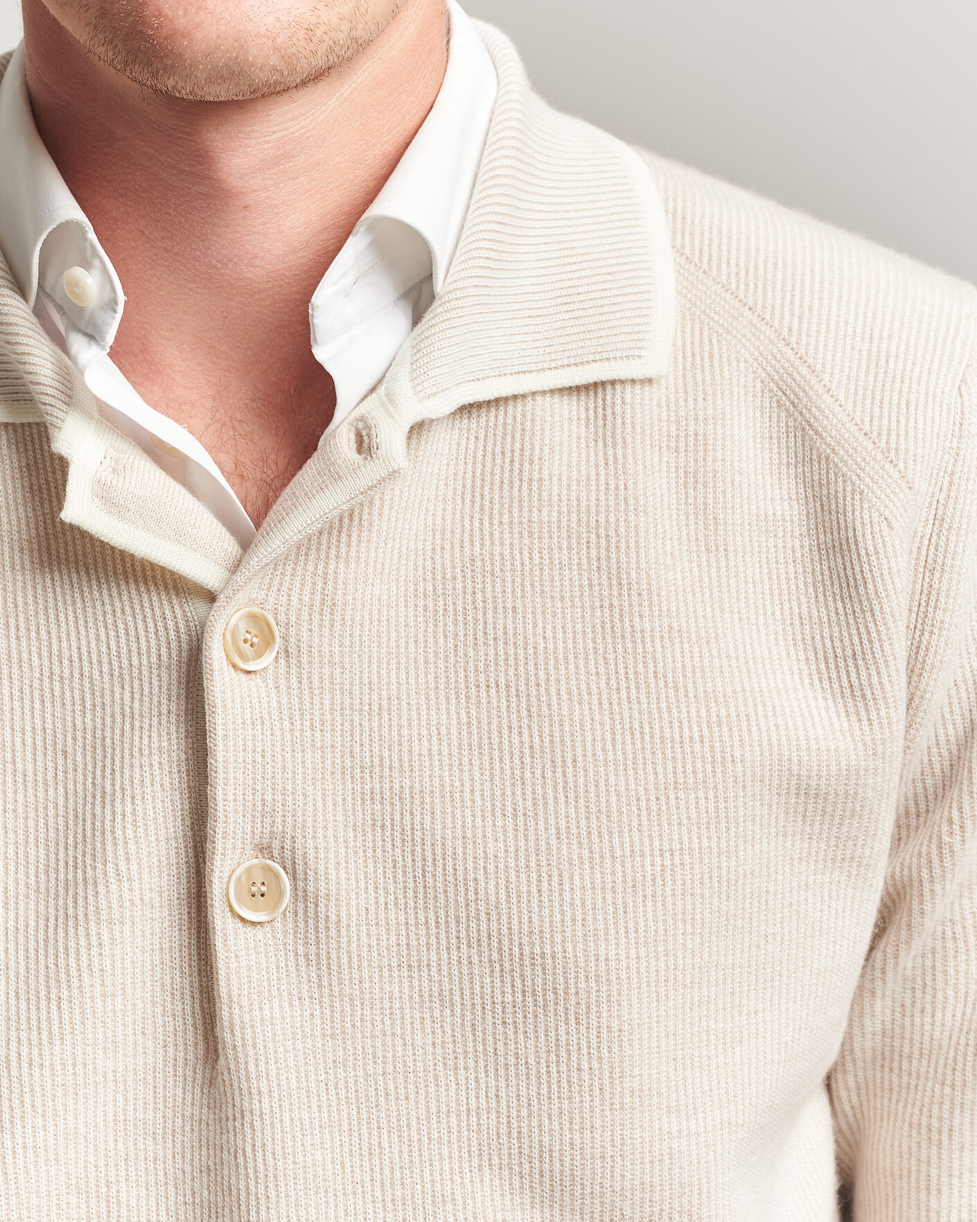 Herre | Trøjer | Brioni | Cashmere Rib Knitted Polo Light Beige