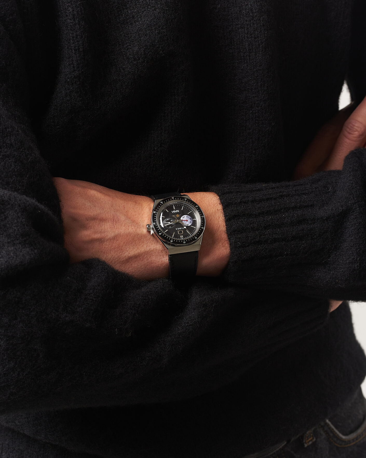 Herre | Timex Q Timex x NASA Luminous Leather Strap 40mm Black Dial | Timex | Q x NASA Luminous Leather Strap 40mm Black Dial