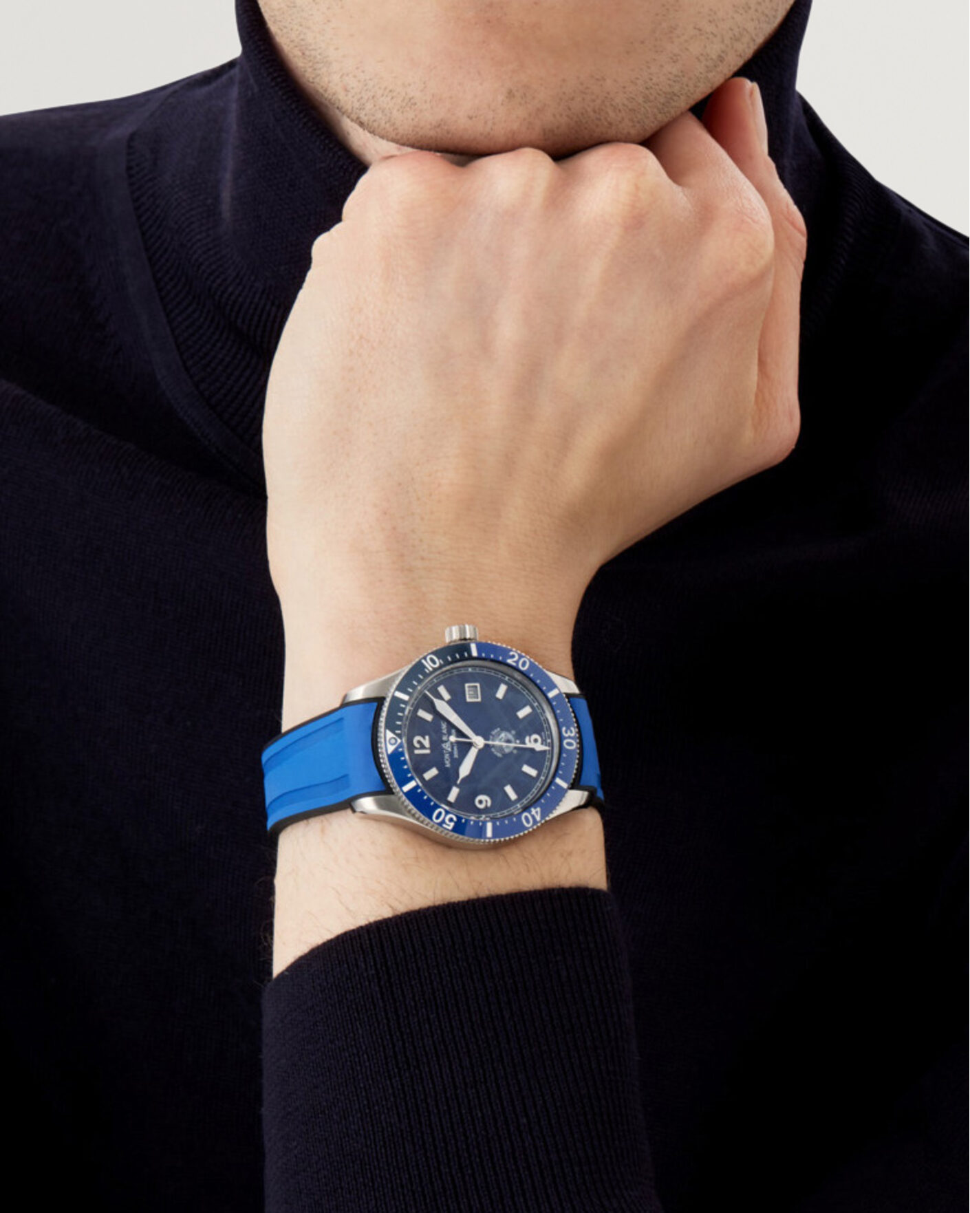 Herre | Montblanc Iced Sea Automatic Date Rubber Strap Blue | Montblanc | Iced Sea Automatic Date Rubber Strap Blue
