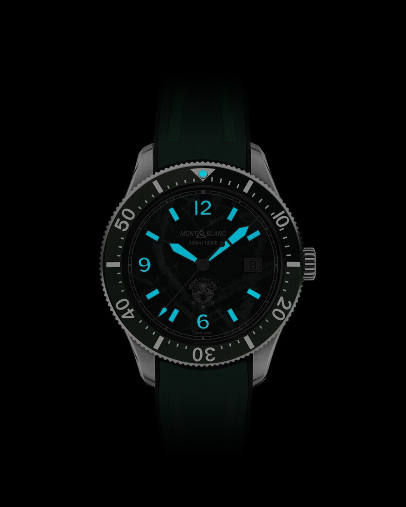 Herre | Montblanc Iced Sea Automatic Date Rubber Strap Green | Montblanc | Iced Sea Automatic Date Rubber Strap Green