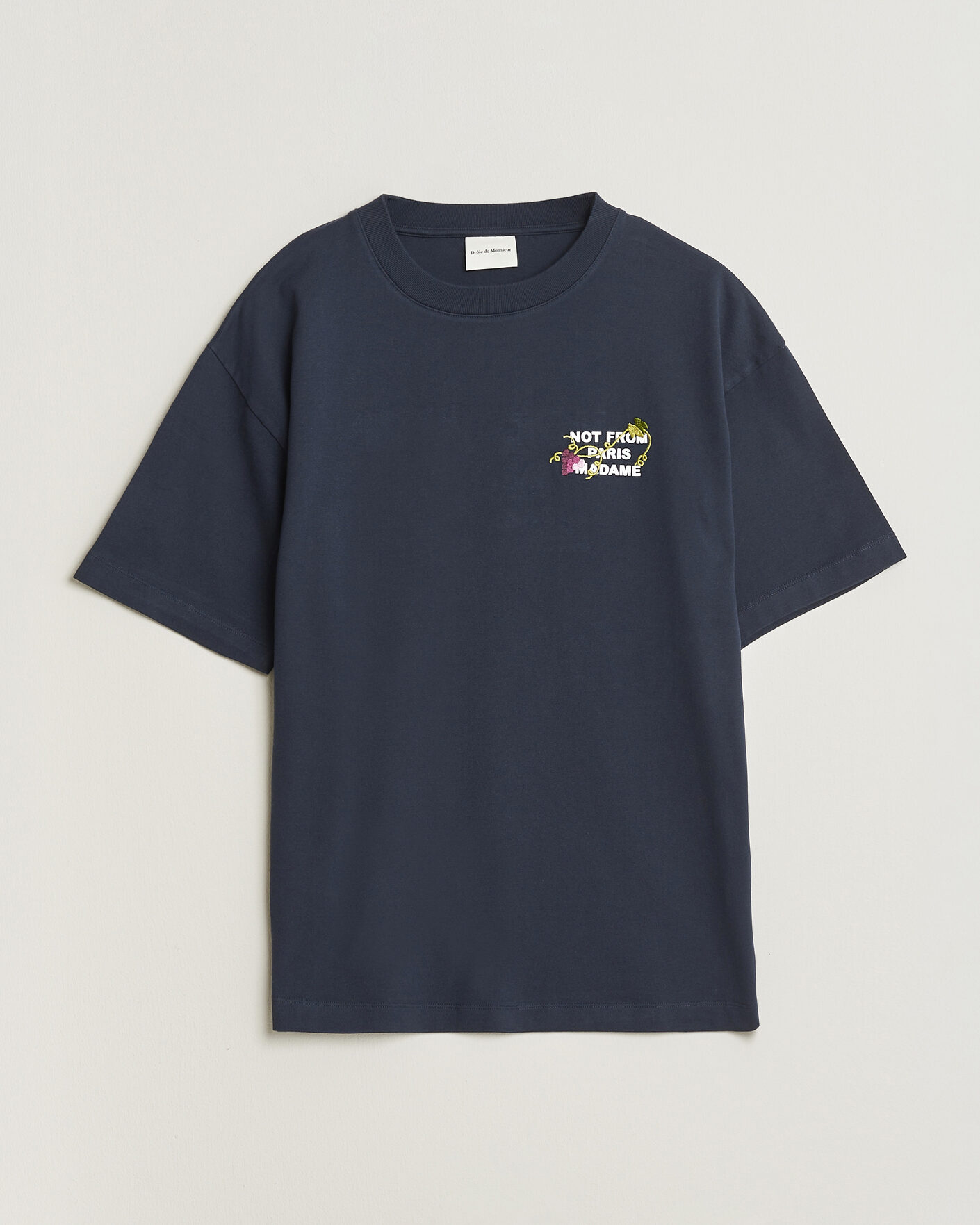 Herre | T-Shirts | Drôle de Monsieur | Vine Embroidered Slogan T-Shirt Navy