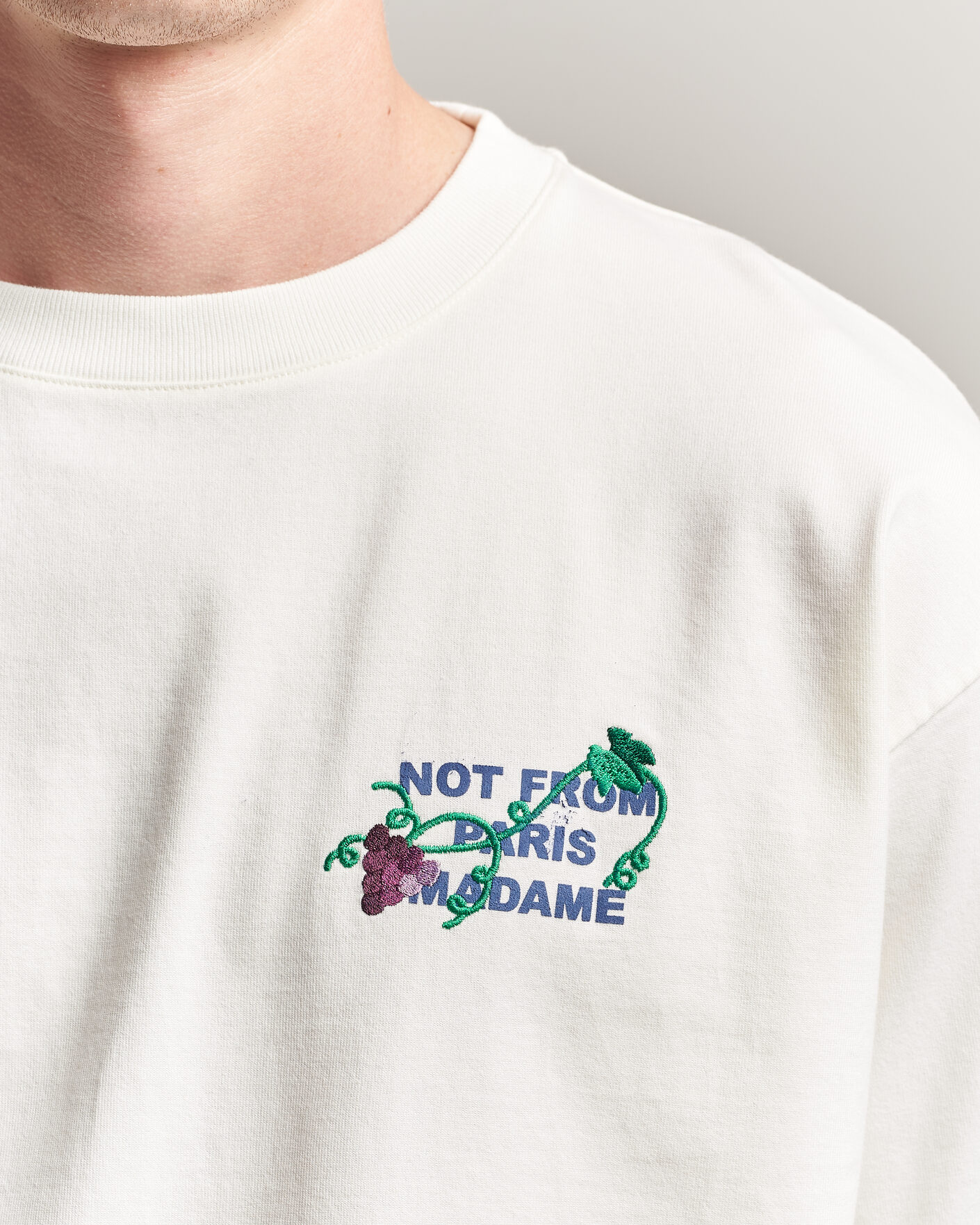 Herre | T-Shirts | Drôle de Monsieur | Vine Embroidered Slogan T-Shirt Off White