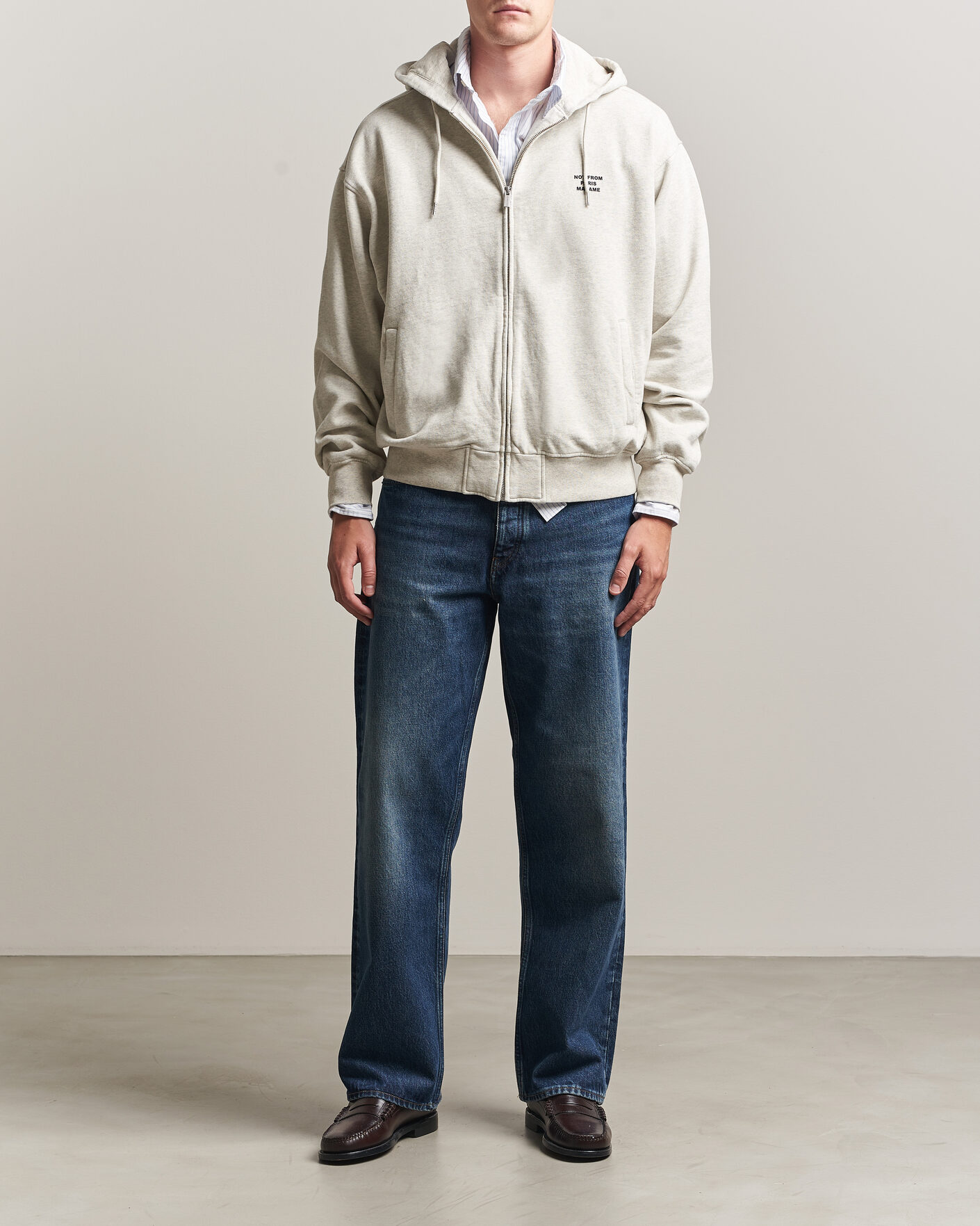 Herre | Trøjer | Drôle de Monsieur | Slogan Full Zip Hoodie Grey