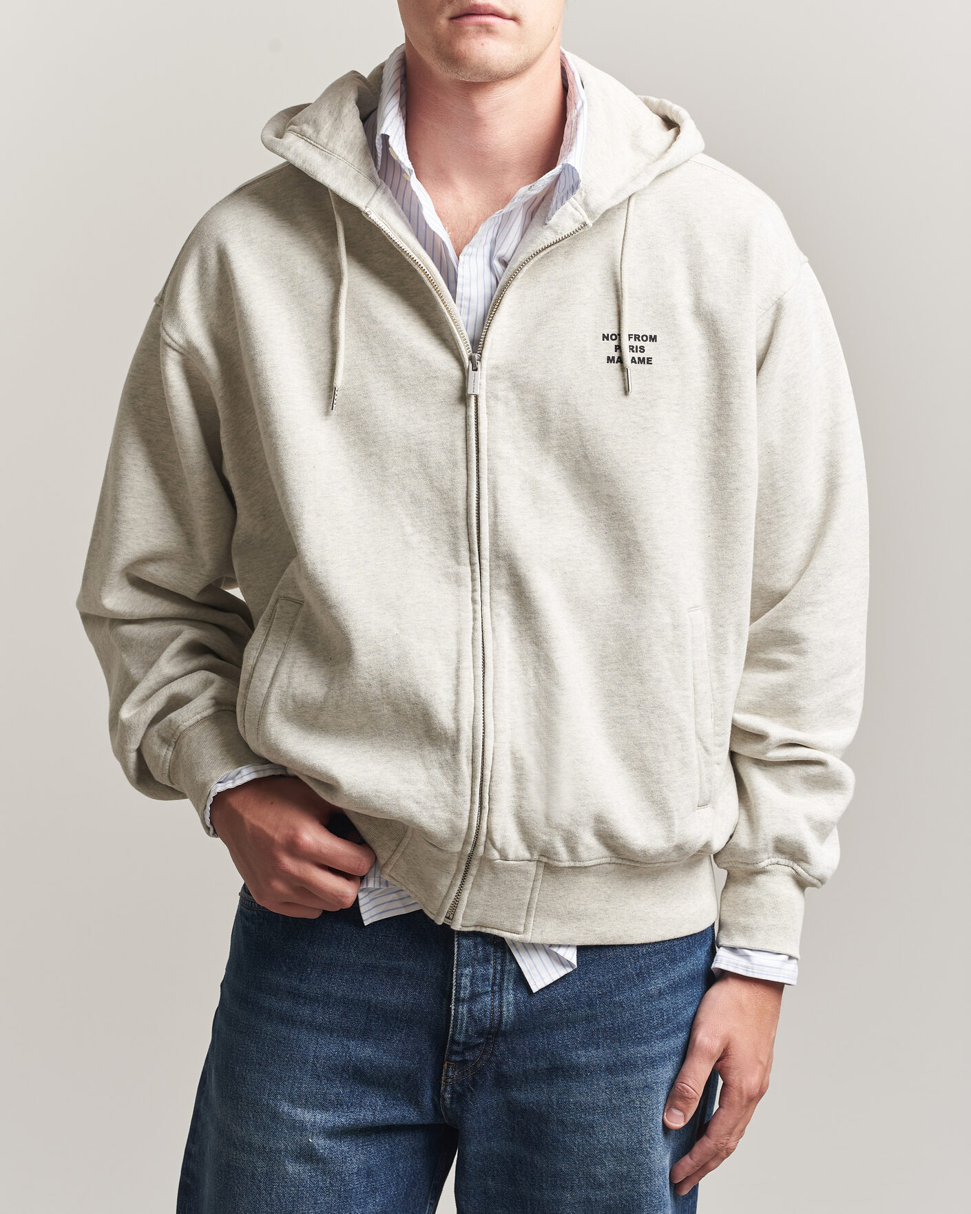 Herre | Trøjer | Drôle de Monsieur | Slogan Full Zip Hoodie Grey