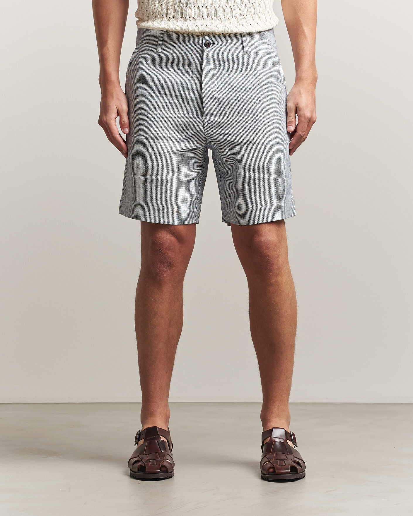 Herre | Shorts | Peregrine | Windsor Linen Shorts Navy Stripe