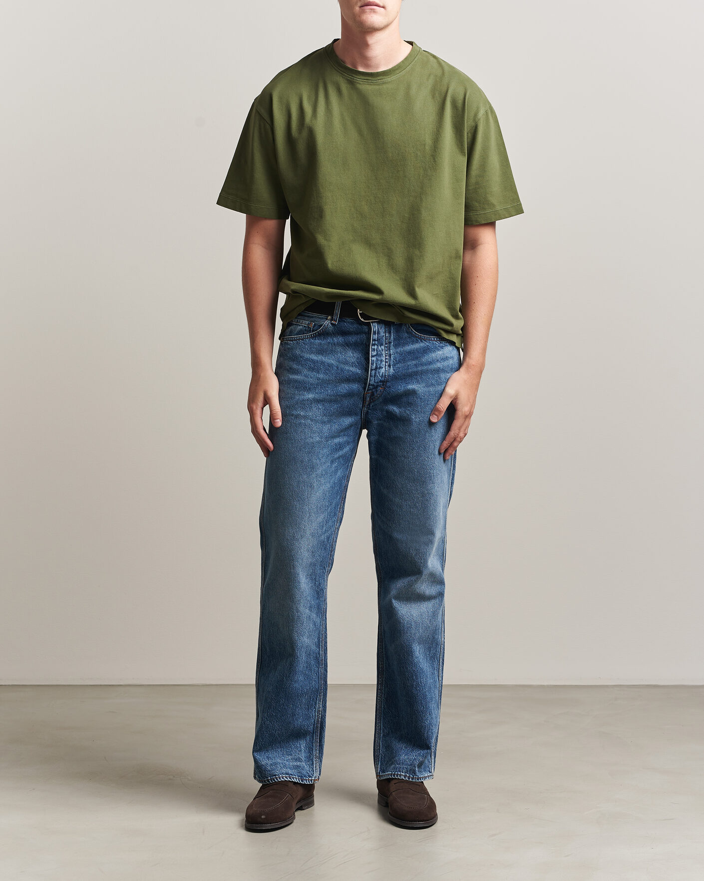 Herre | T-Shirts | Massimo Alba | Nevis Brushed Cotton T-Shirt Moss Green