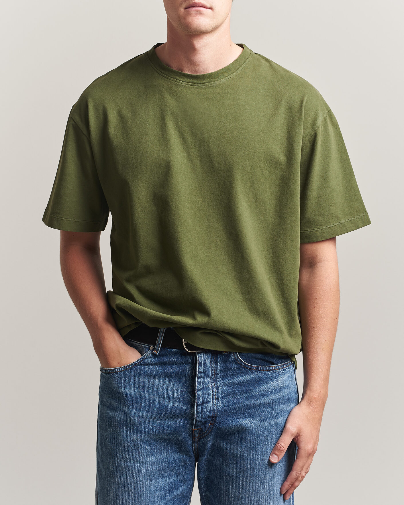 Herre | T-Shirts | Massimo Alba | Nevis Brushed Cotton T-Shirt Moss Green