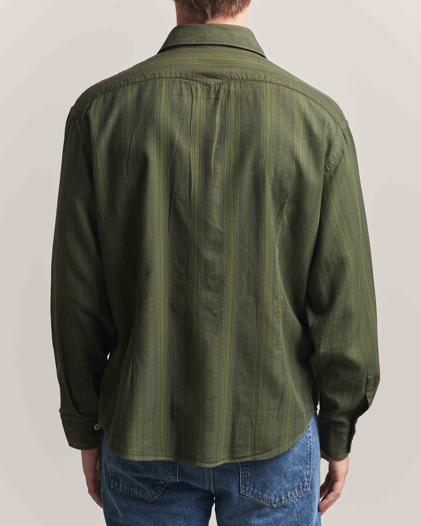 Herre | Skjorter | Massimo Alba | Boxy Striped Cotton Shirt Moss Green