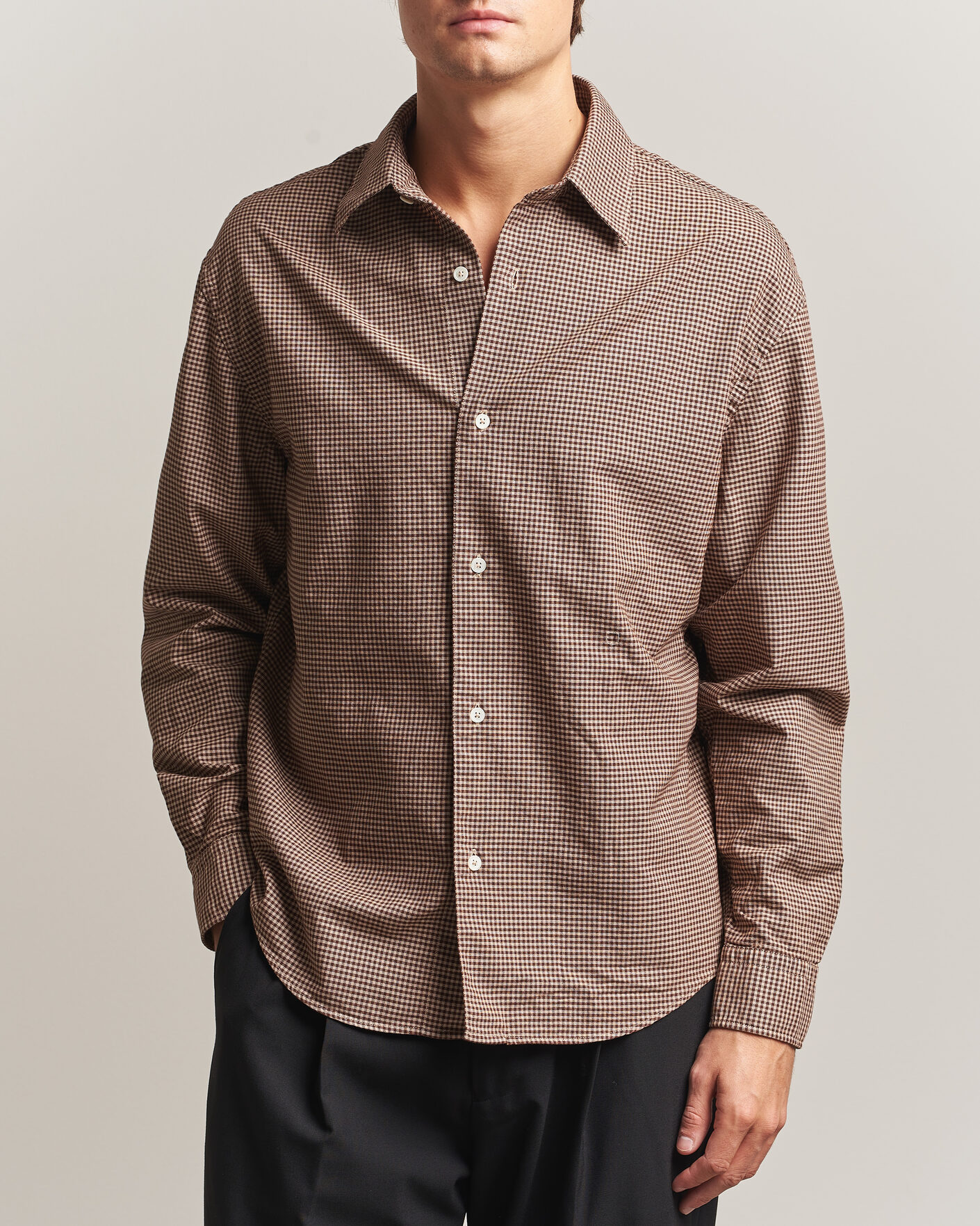 Herre | Skjorter | Massimo Alba | Boxy Microcheck Shirt Fossil