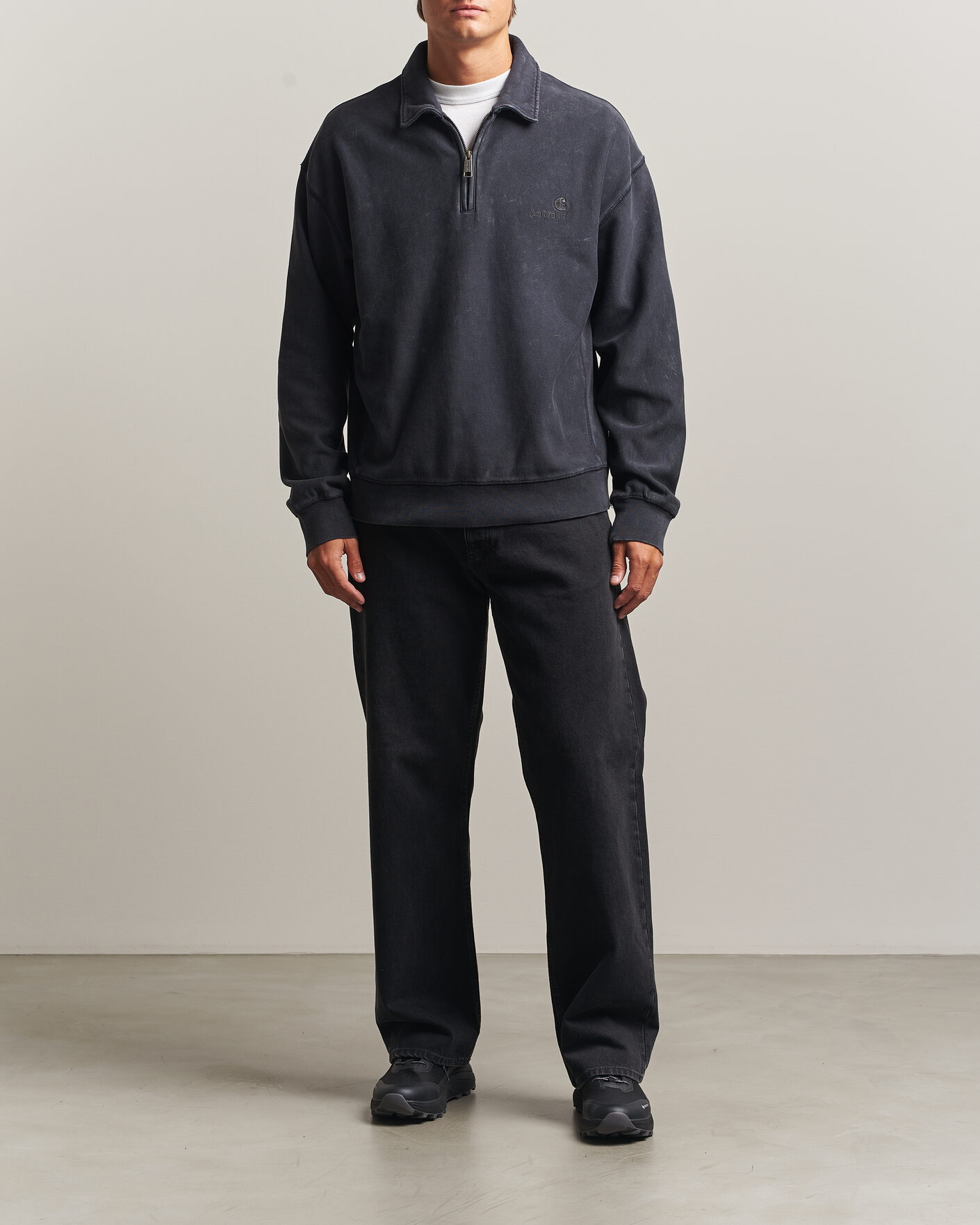 Herre | Trøjer | Carhartt WIP | Lambert Washed Polo Sweatshirt Black Moon Wash