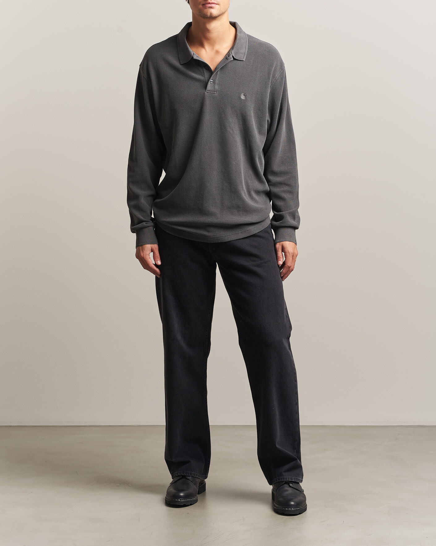 Herre | Trøjer | Carhartt WIP | Long Sleeve Waffle Rugby Shirt Black