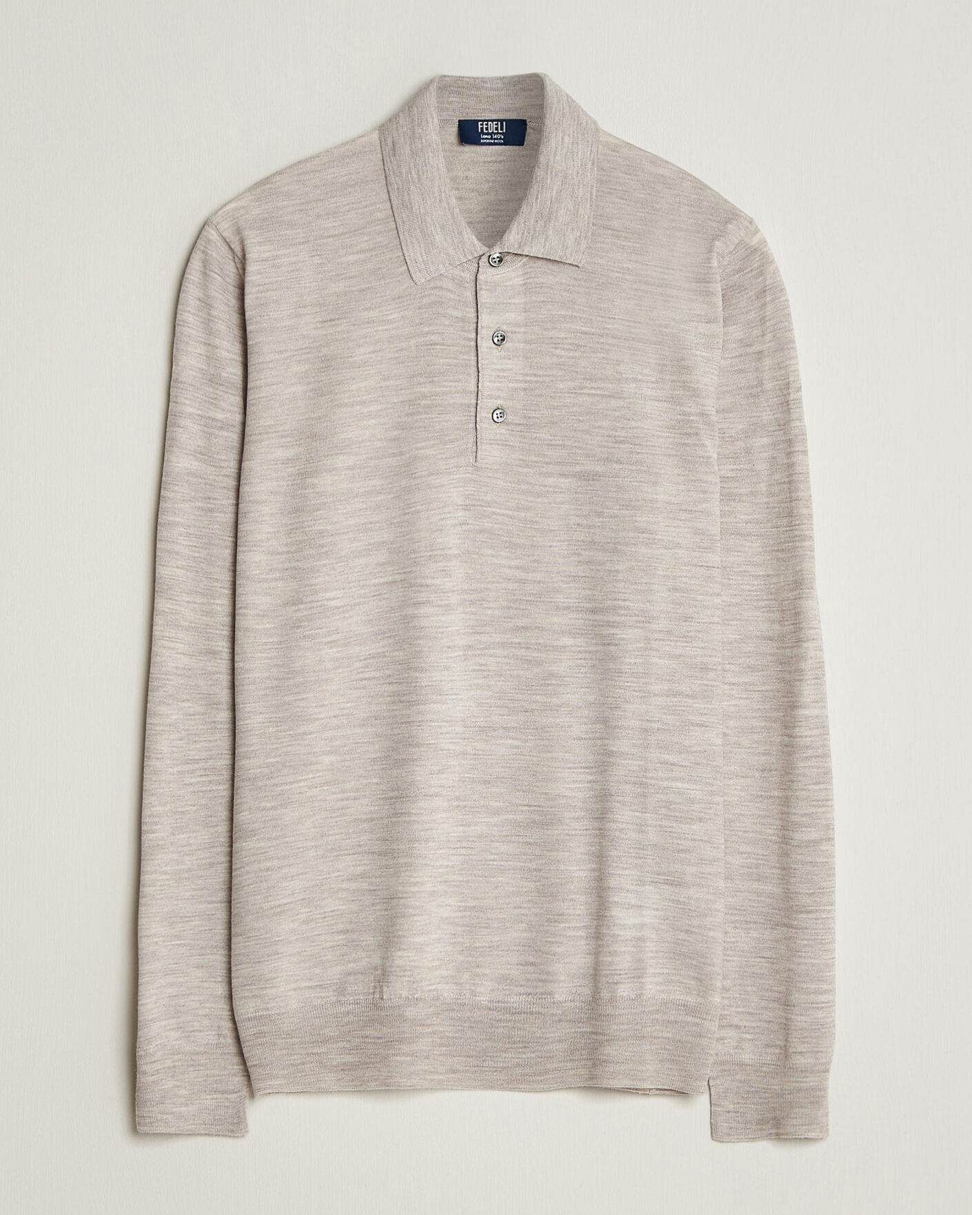 Herre | Trøjer | Fedeli | 140s Fine Wool Long Sleeve Polo Beige Melange