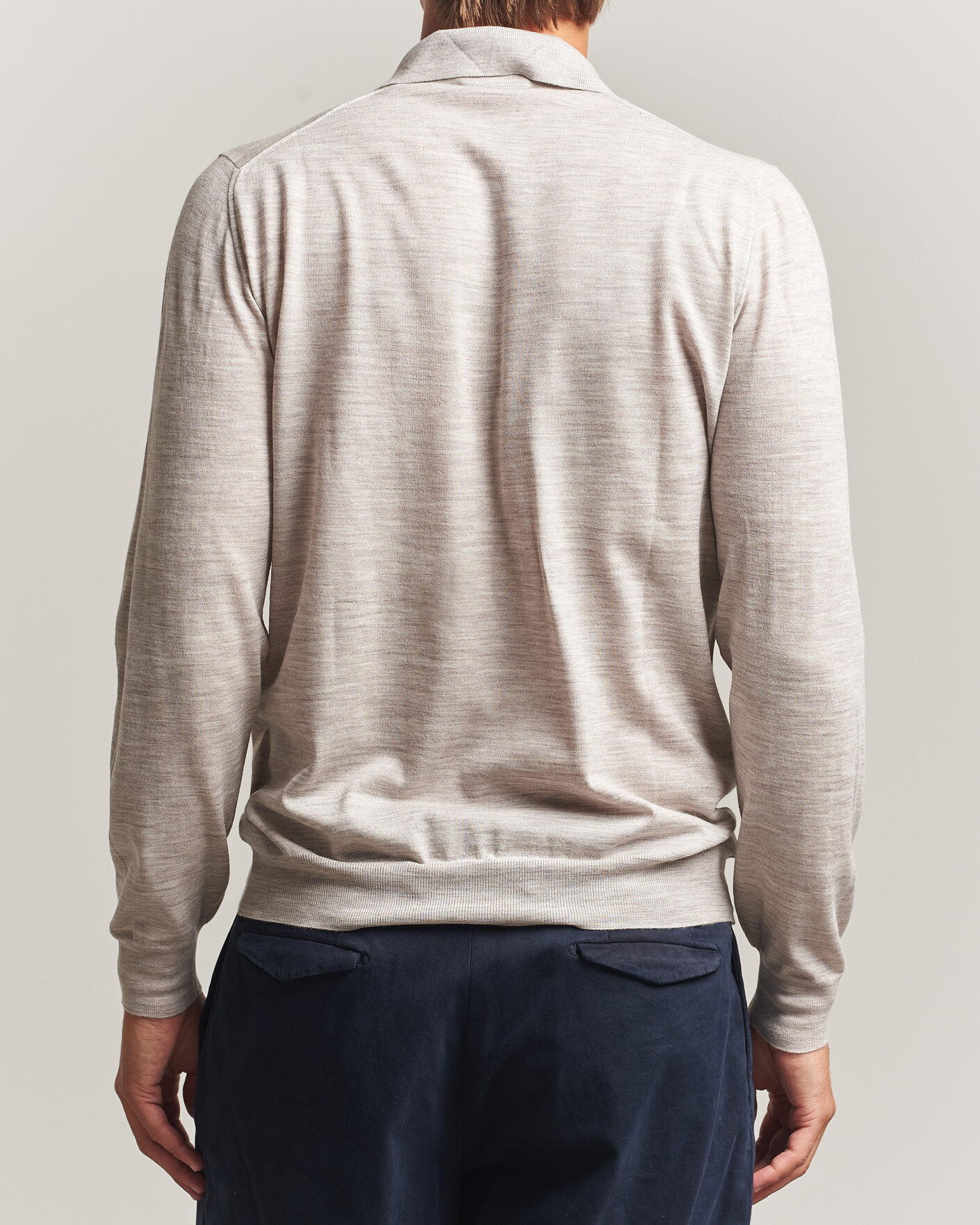 Herre | Trøjer | Fedeli | 140s Fine Wool Long Sleeve Polo Beige Melange