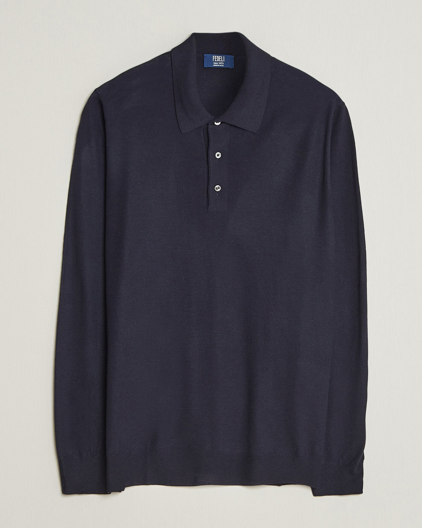 Herre | Trøjer | Fedeli | 140s Fine Wool Long Sleeve Polo Navy