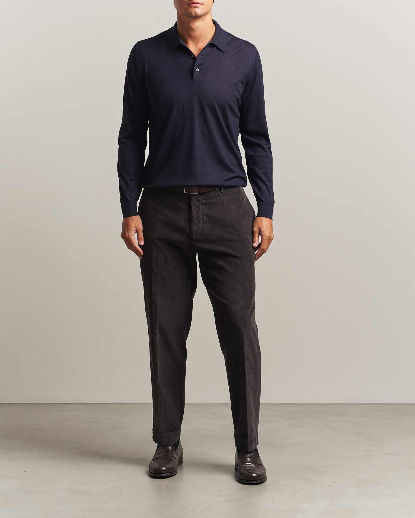 Herre | Trøjer | Fedeli | 140s Fine Wool Long Sleeve Polo Navy