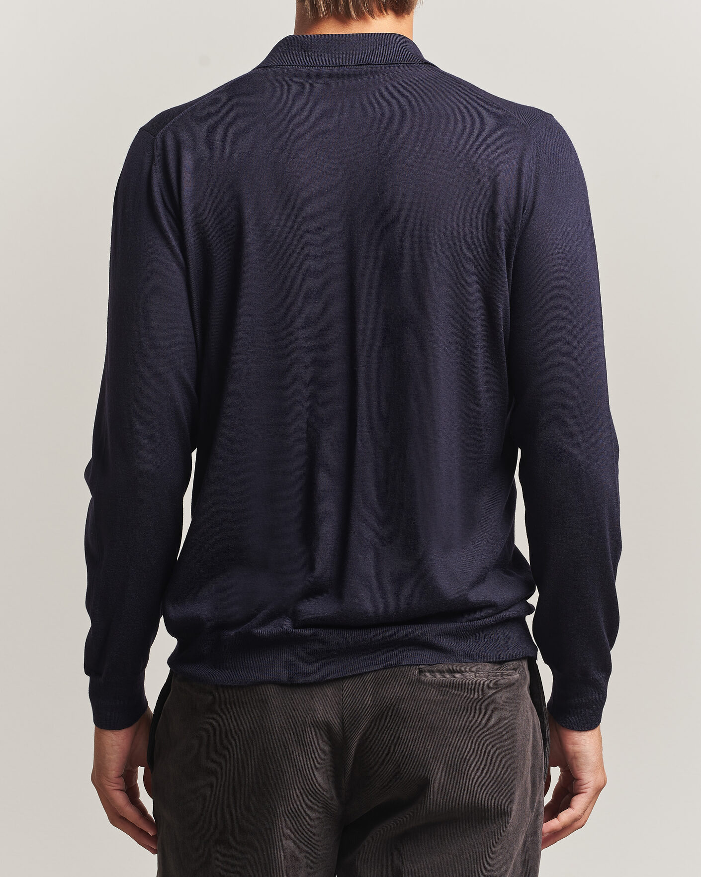Herre | Trøjer | Fedeli | 140s Fine Wool Long Sleeve Polo Navy