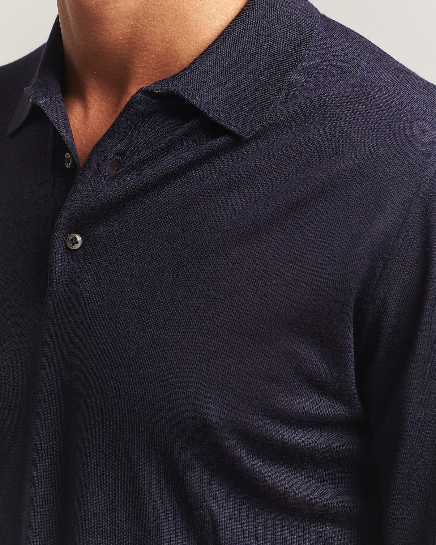 Herre | Trøjer | Fedeli | 140s Fine Wool Long Sleeve Polo Navy