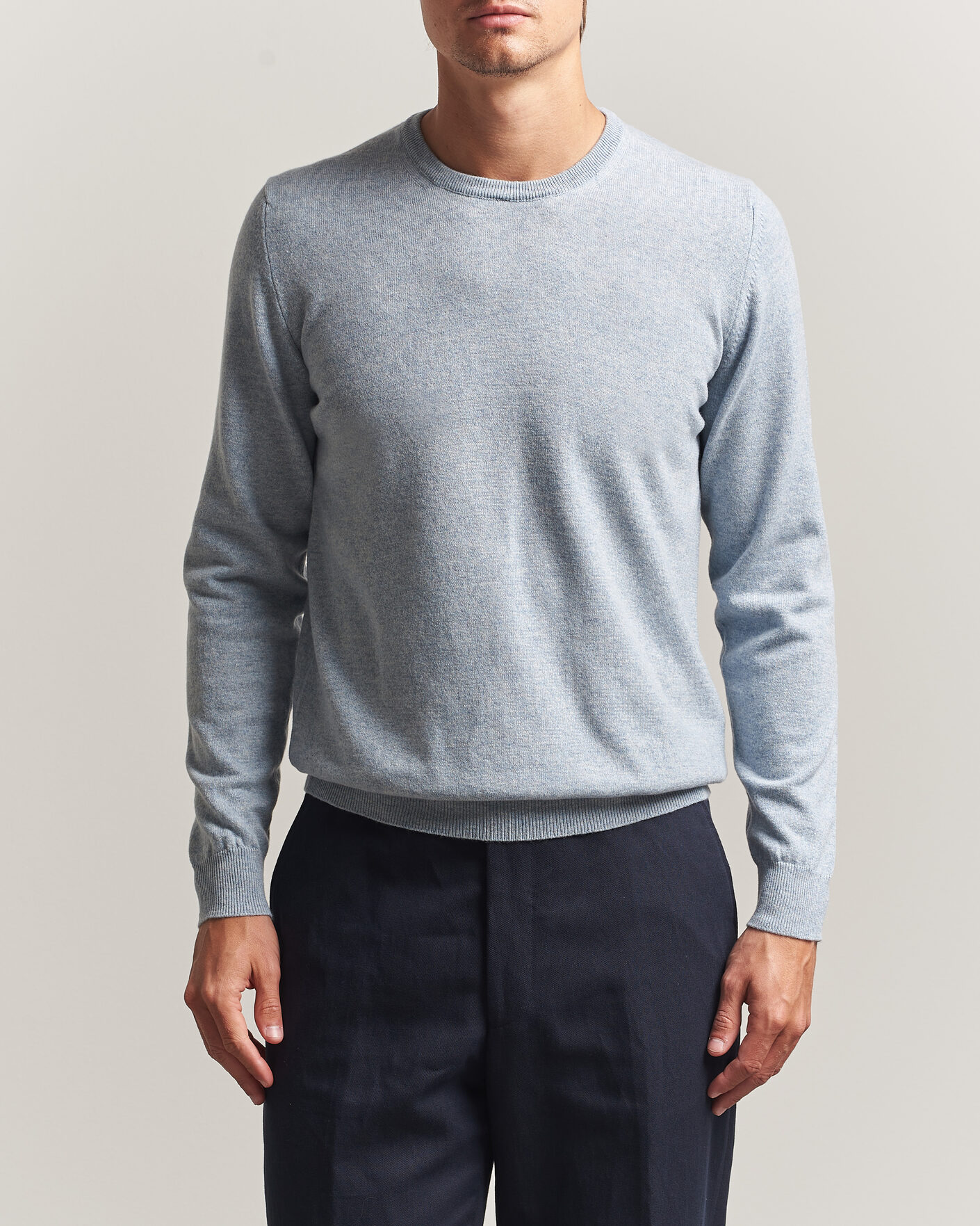 Herre | Trøjer | Fedeli | Pure Cashmere Crew Neck Light Blue