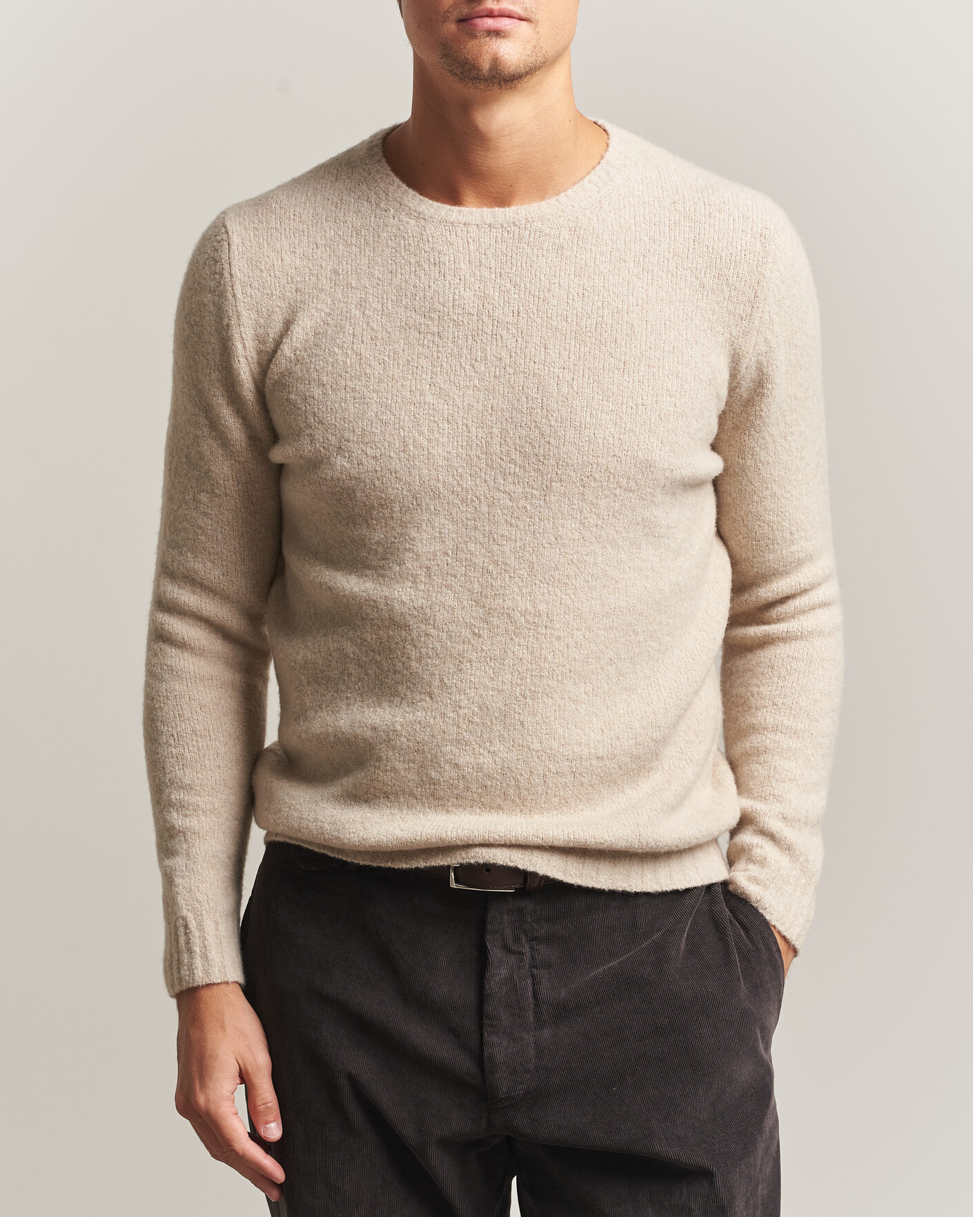 Herre | Trøjer | Fedeli | Cashmere Blend Boucle Sweater Light Grey