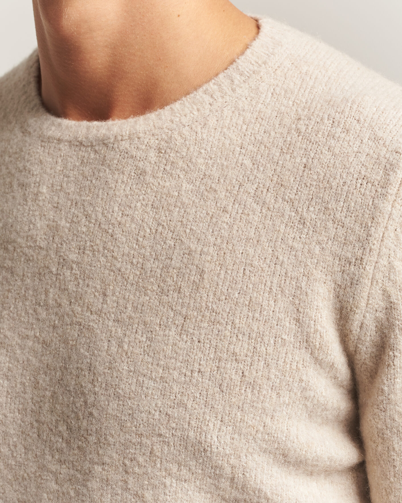 Herre | Trøjer | Fedeli | Cashmere Blend Boucle Sweater Light Grey