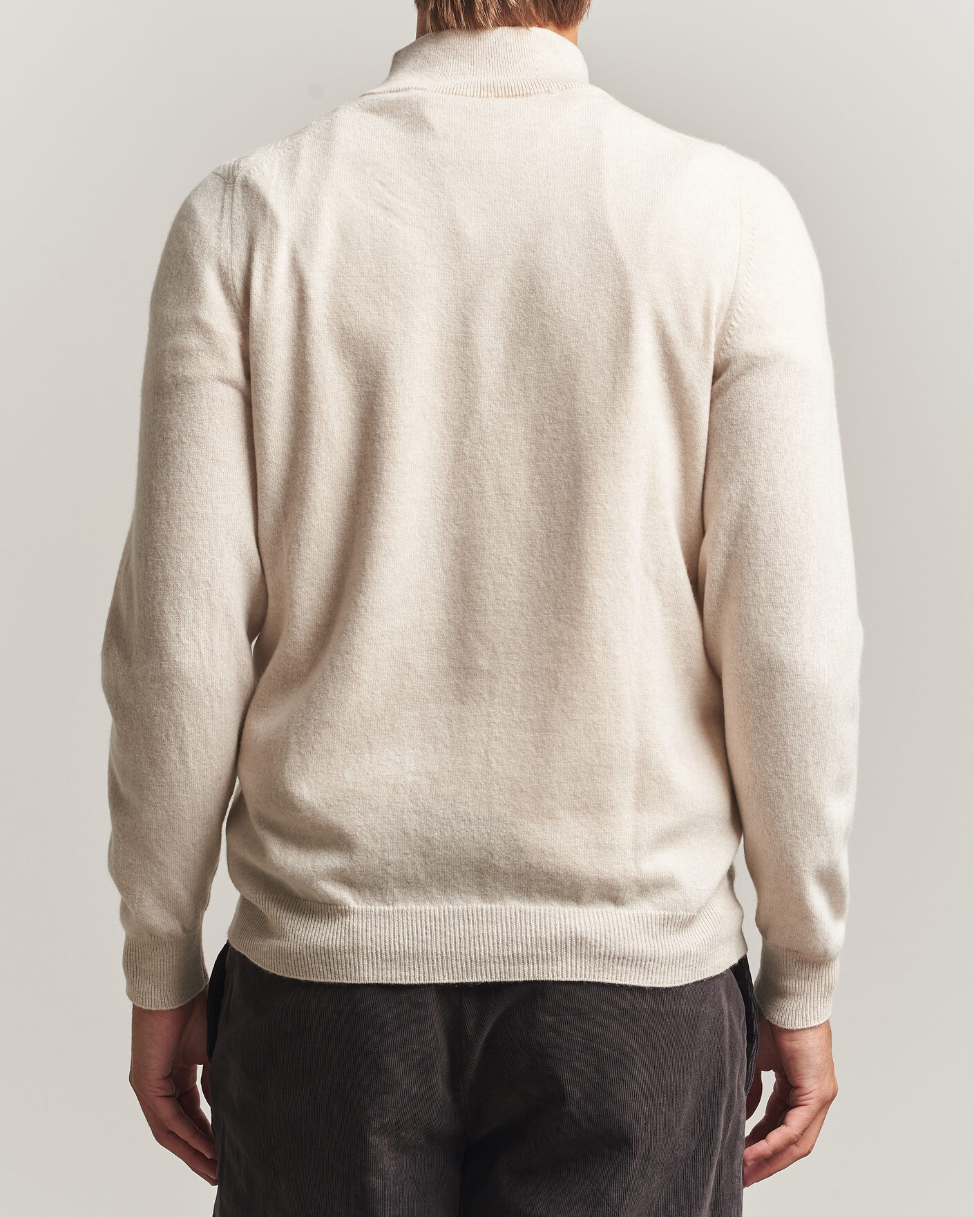 Herre | Trøjer | Fedeli | Wool/Cashmere Chevron Half Zip Light Beige