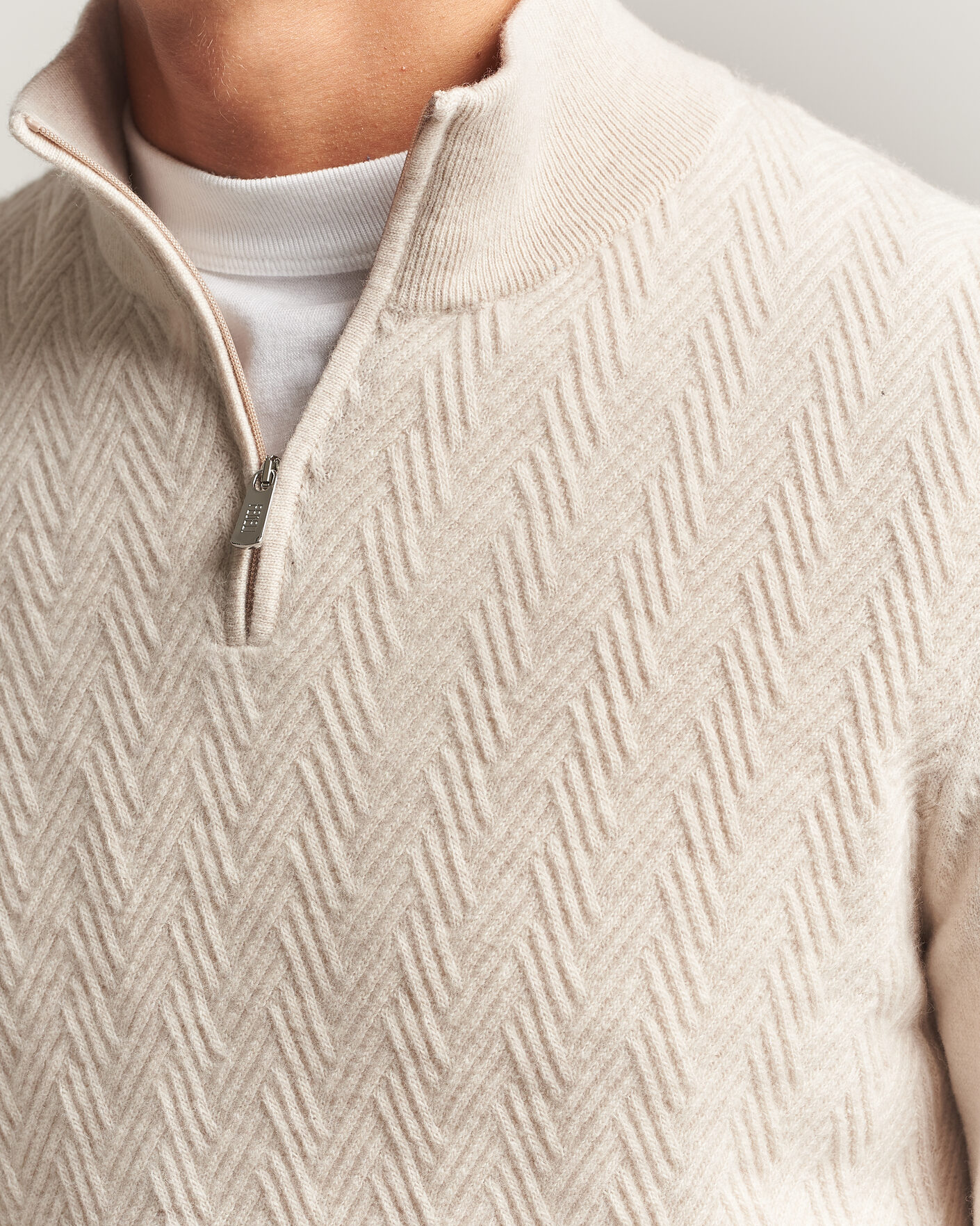Herre | Trøjer | Fedeli | Wool/Cashmere Chevron Half Zip Light Beige