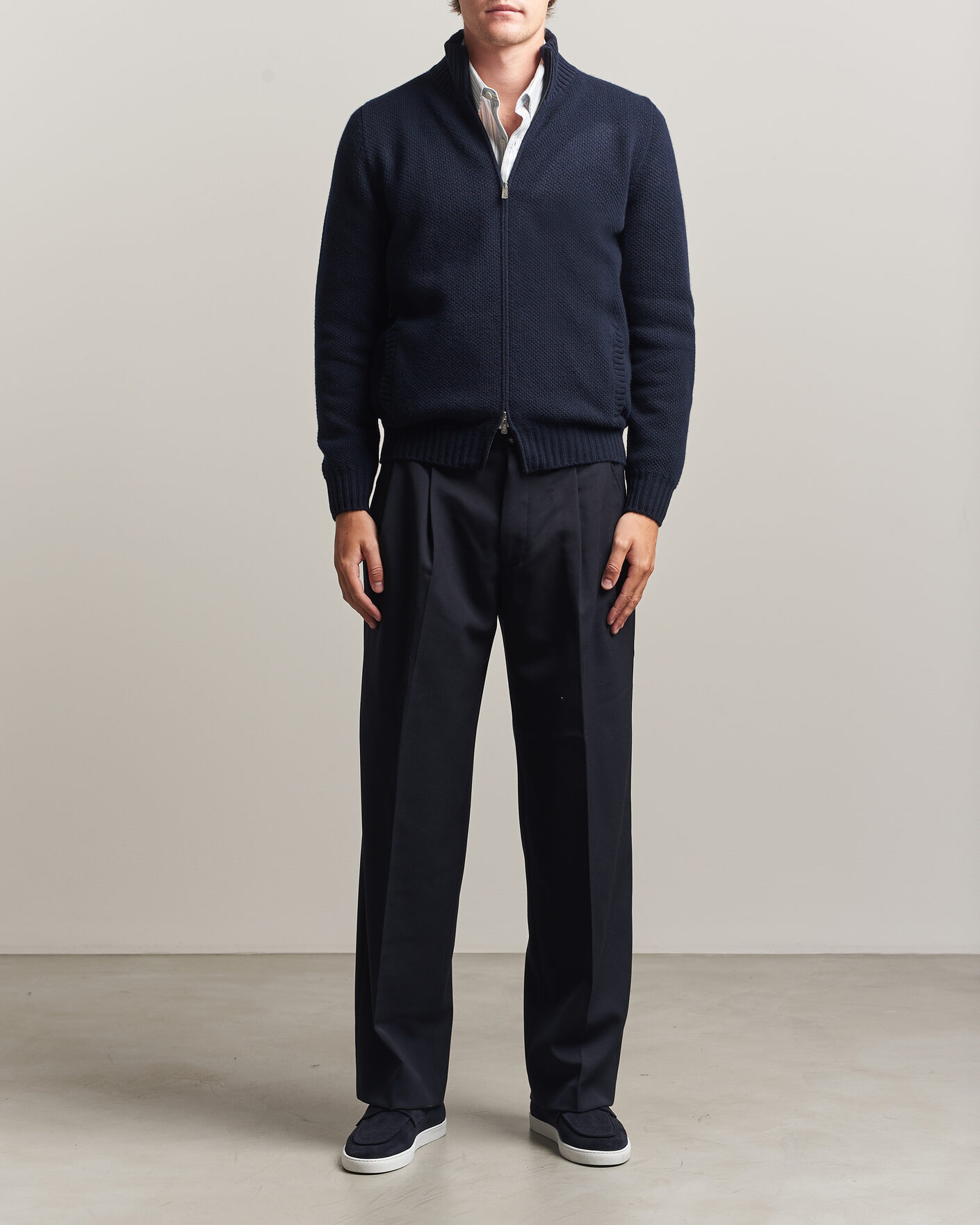 Herre | Trøjer | Fedeli | Wool/Cashmere Honeycomb Full Zip Navy