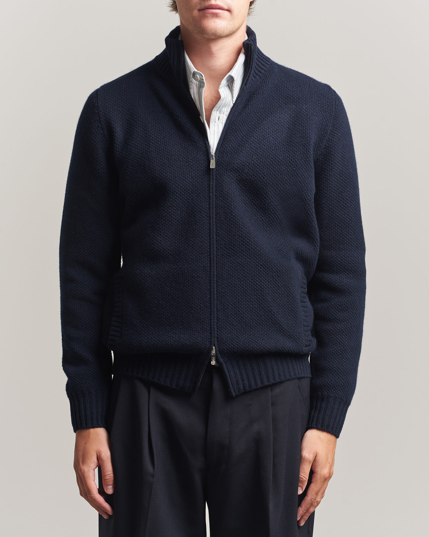 Herre | Trøjer | Fedeli | Wool/Cashmere Honeycomb Full Zip Navy