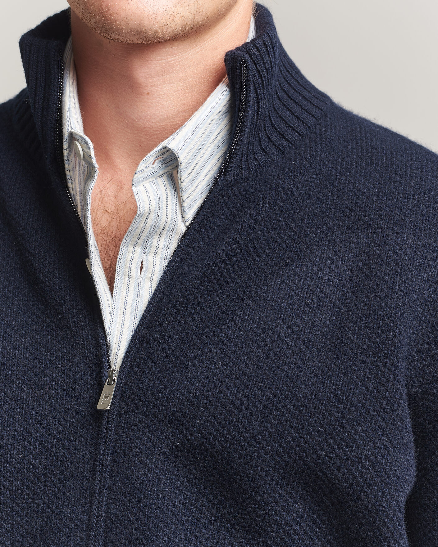 Herre | Trøjer | Fedeli | Wool/Cashmere Honeycomb Full Zip Navy
