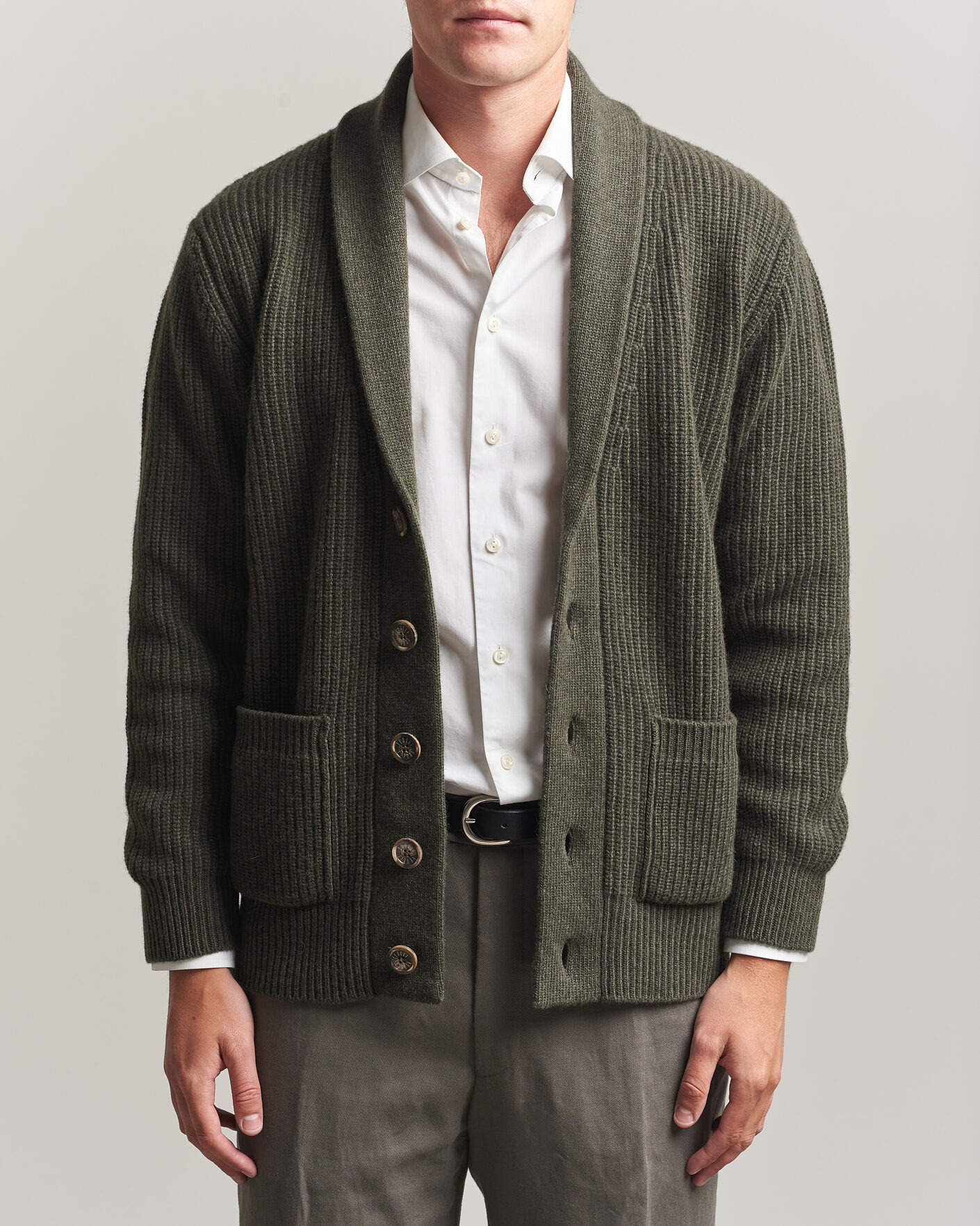 Herre | Trøjer | Fedeli | Wool/Cashmere Shawl Cardigan Forest Green