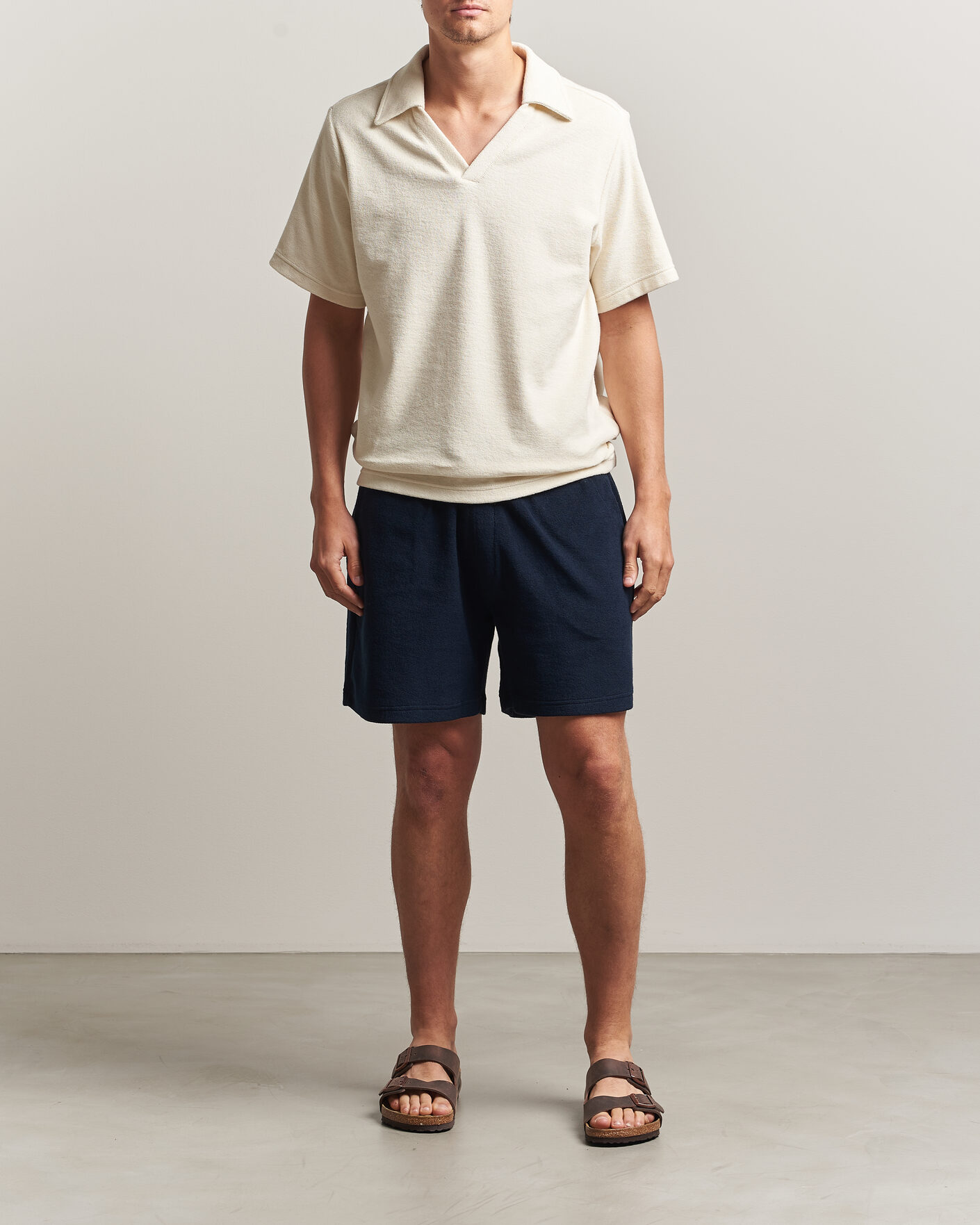 Herre | Polotrøjer | OAS | Serif Regular Fit Terry Open Collar Polo Ecru