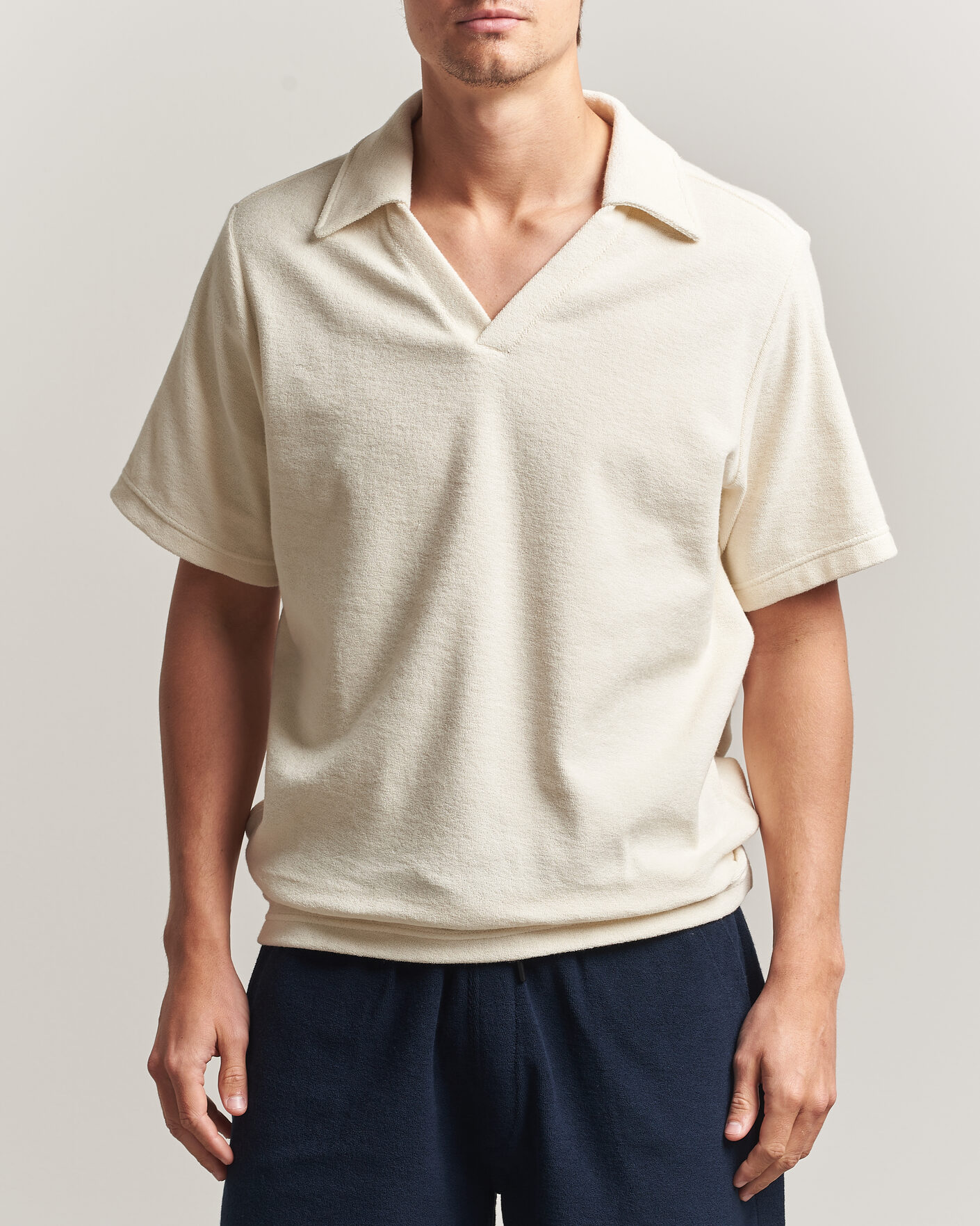 Herre | Polotrøjer | OAS | Serif Regular Fit Terry Open Collar Polo Ecru