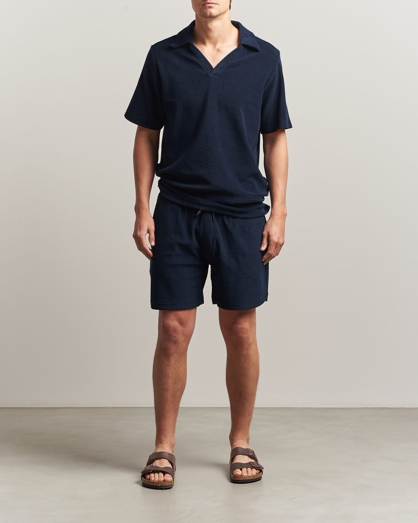 Herre | Polotrøjer | OAS | Serif Regular Fit Terry Open Collar Polo Dark Blue