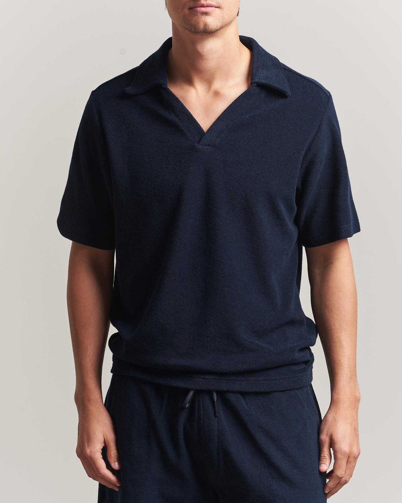 Herre | Polotrøjer | OAS | Serif Regular Fit Terry Open Collar Polo Dark Blue
