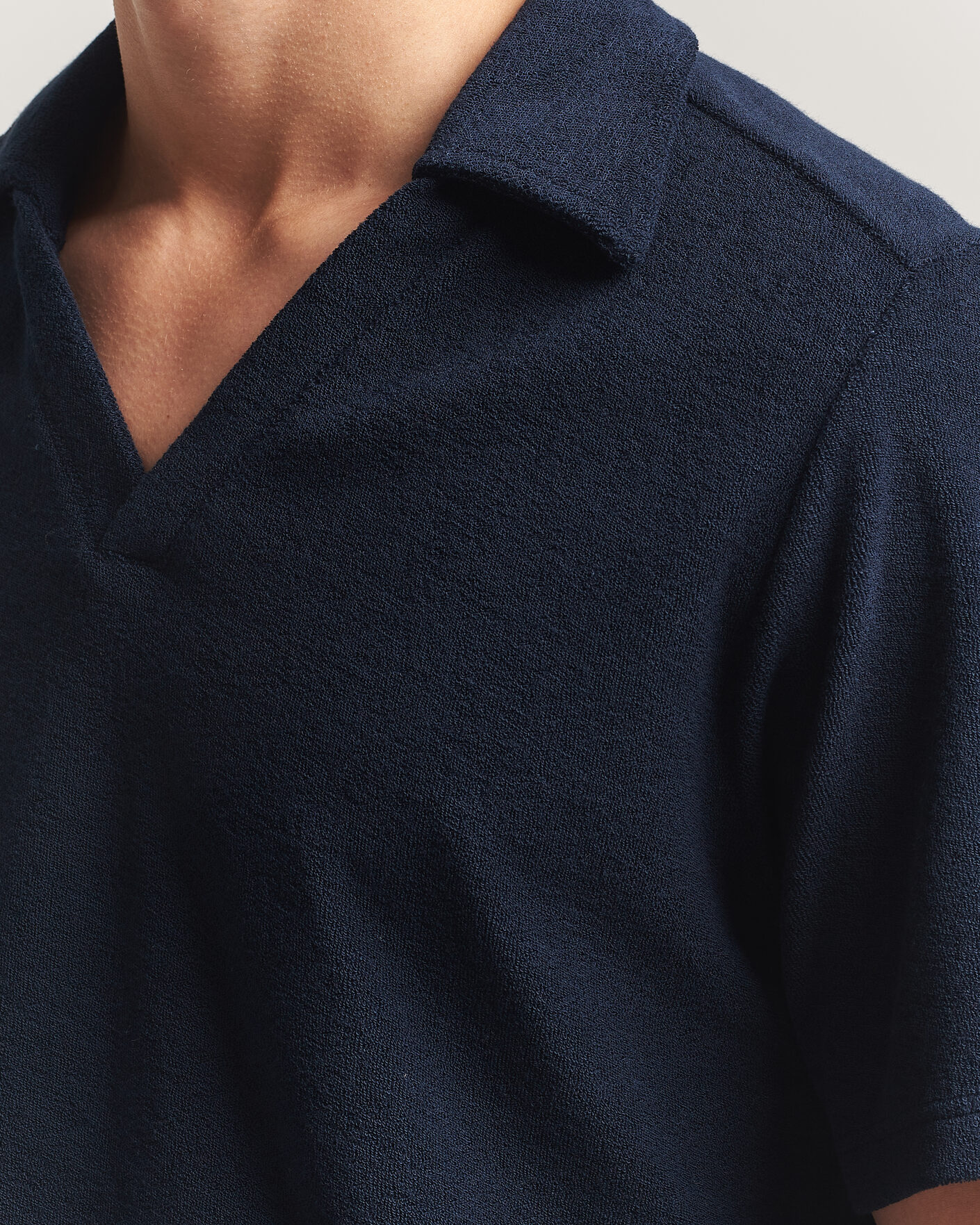 Herre | Polotrøjer | OAS | Serif Regular Fit Terry Open Collar Polo Dark Blue