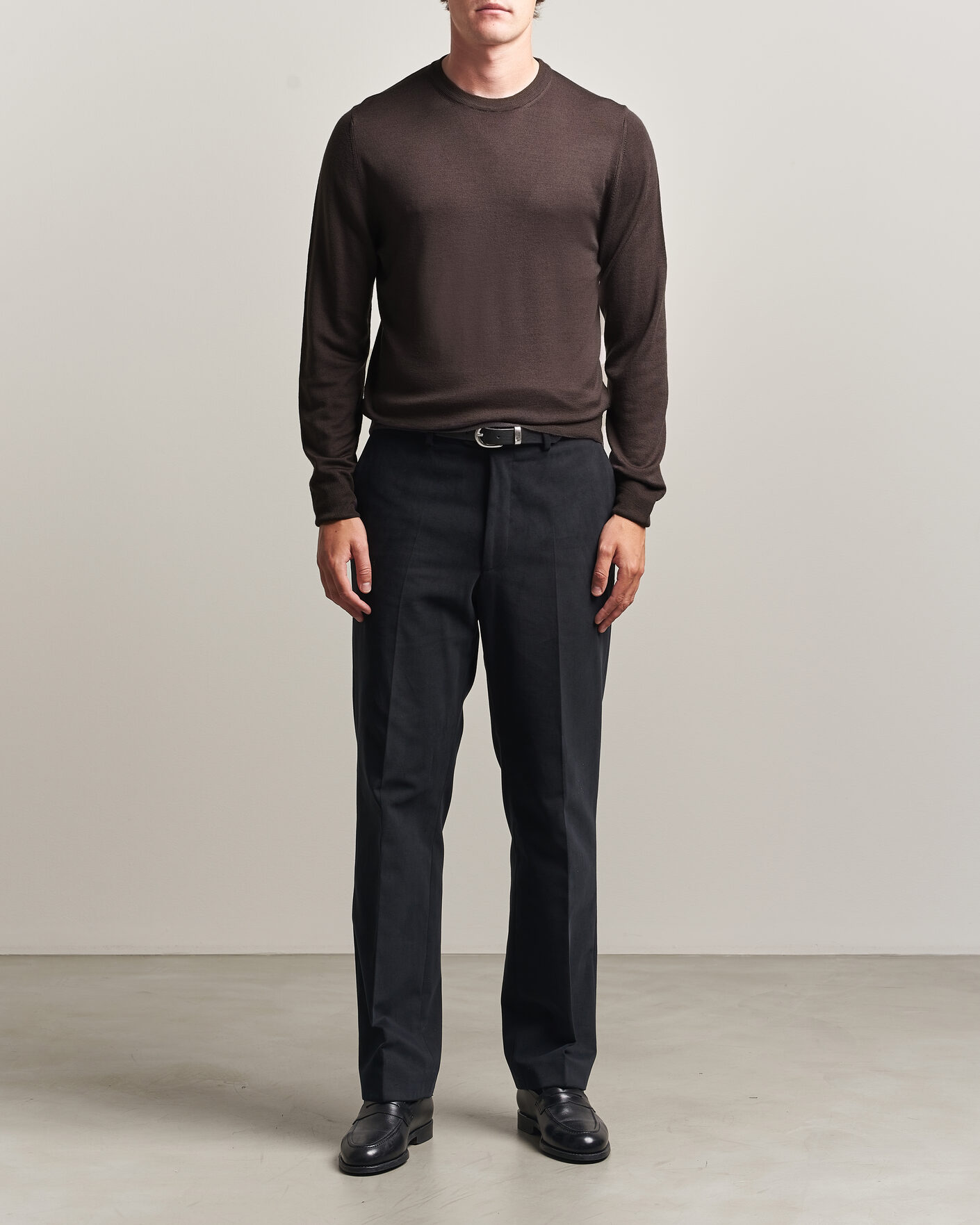 Herre | Trøjer | Canali | Merino Wool Crew Neck Dark Brown