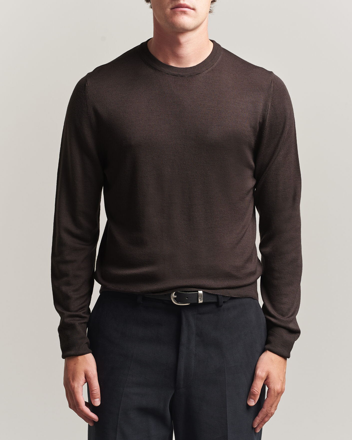Herre | Trøjer | Canali | Merino Wool Crew Neck Dark Brown