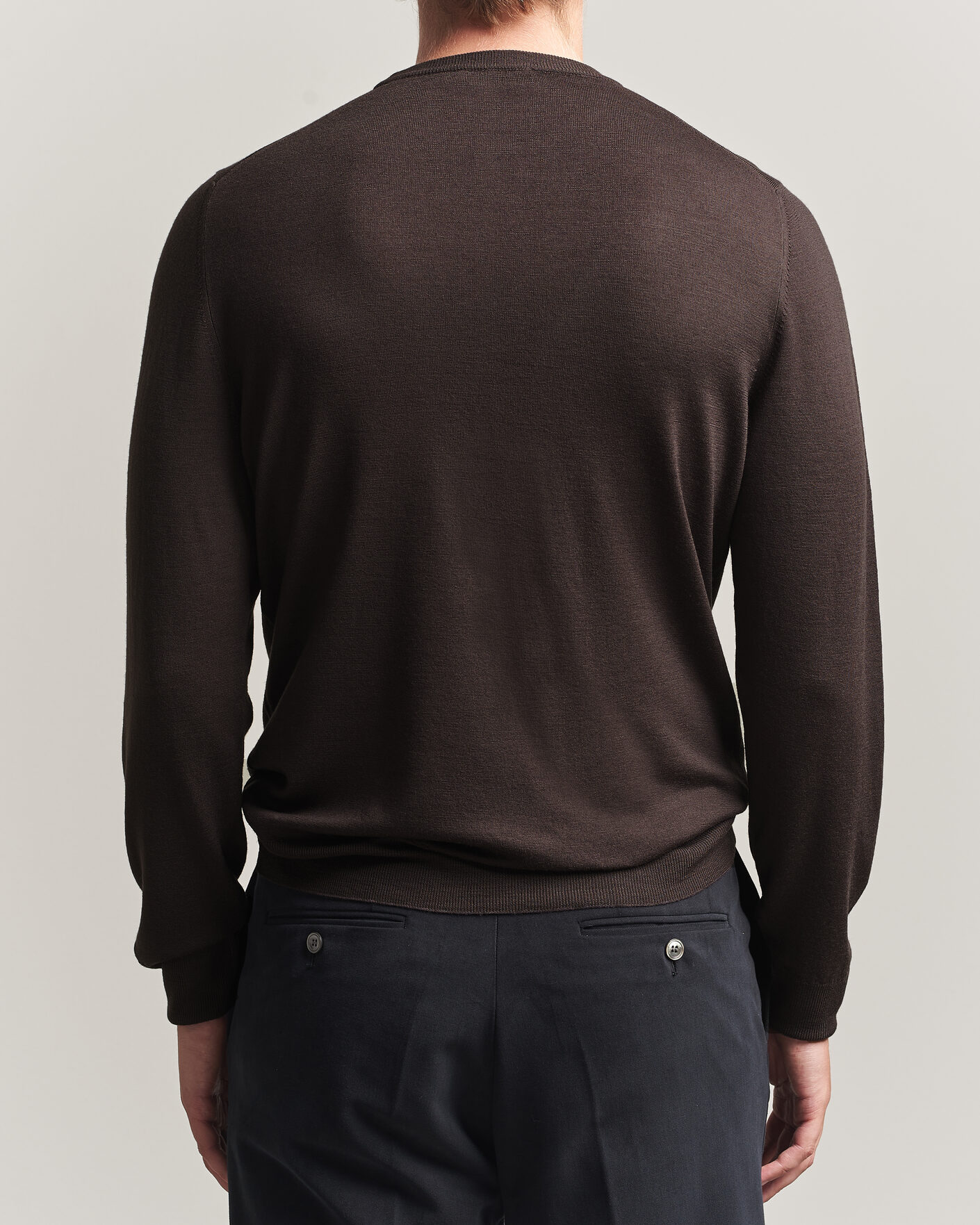 Herre | Trøjer | Canali | Merino Wool Crew Neck Dark Brown