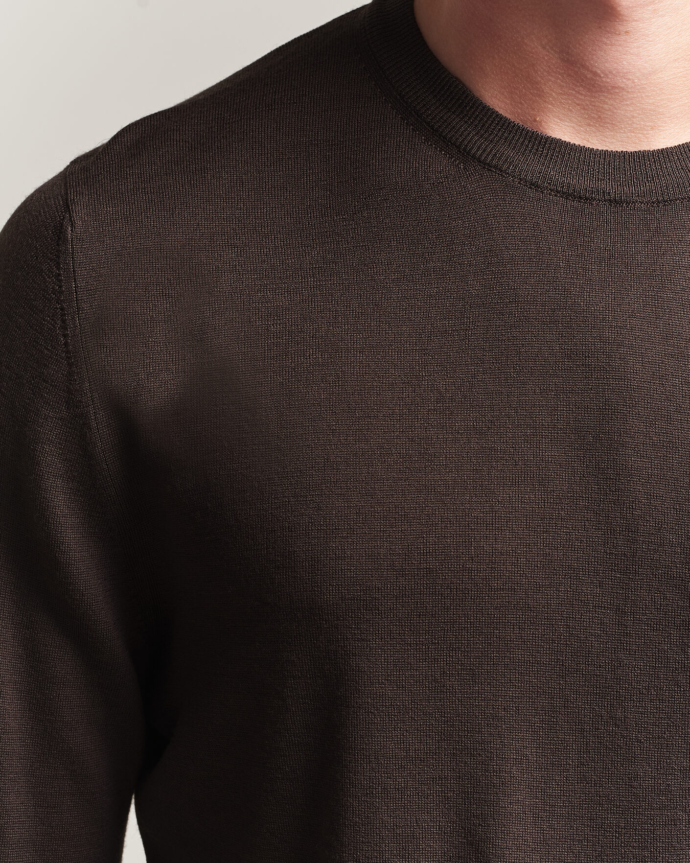 Herre | Trøjer | Canali | Merino Wool Crew Neck Dark Brown