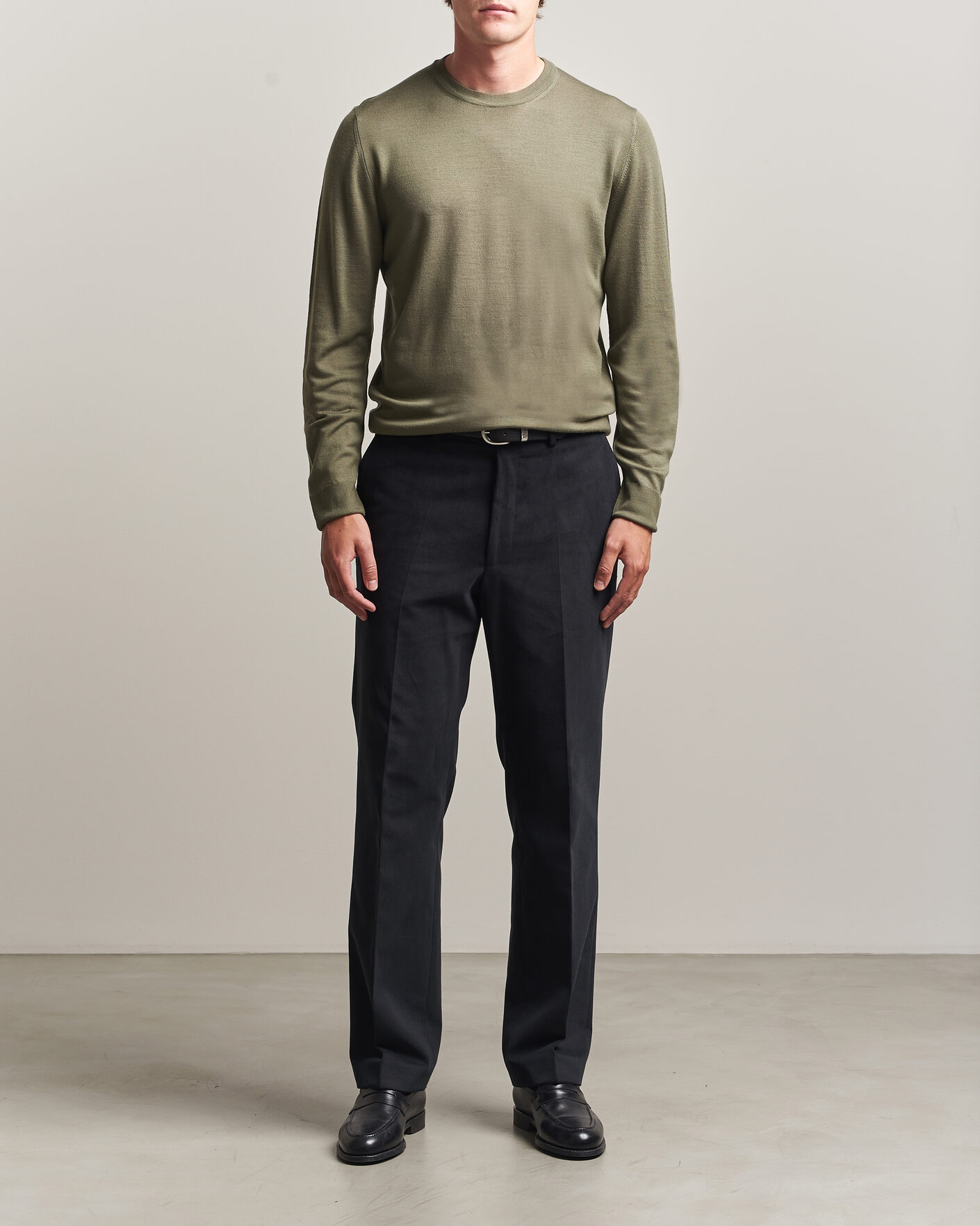 Herre | Trøjer | Canali | Merino Wool Crew Neck Olive