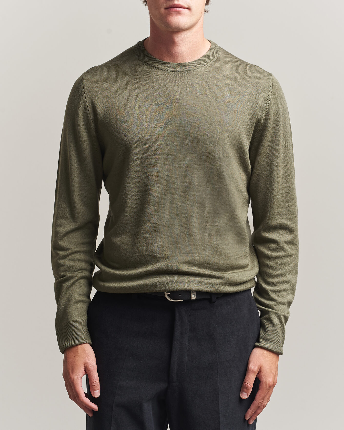 Herre | Trøjer | Canali | Merino Wool Crew Neck Olive