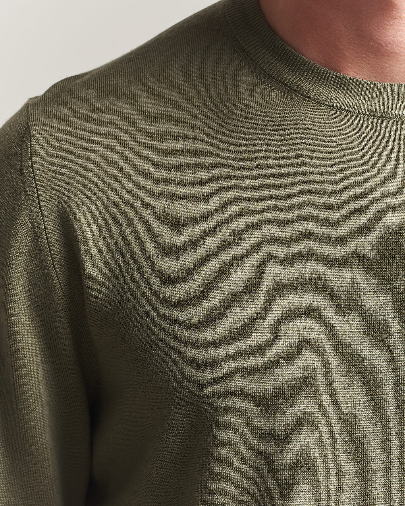 Herre | Trøjer | Canali | Merino Wool Crew Neck Olive