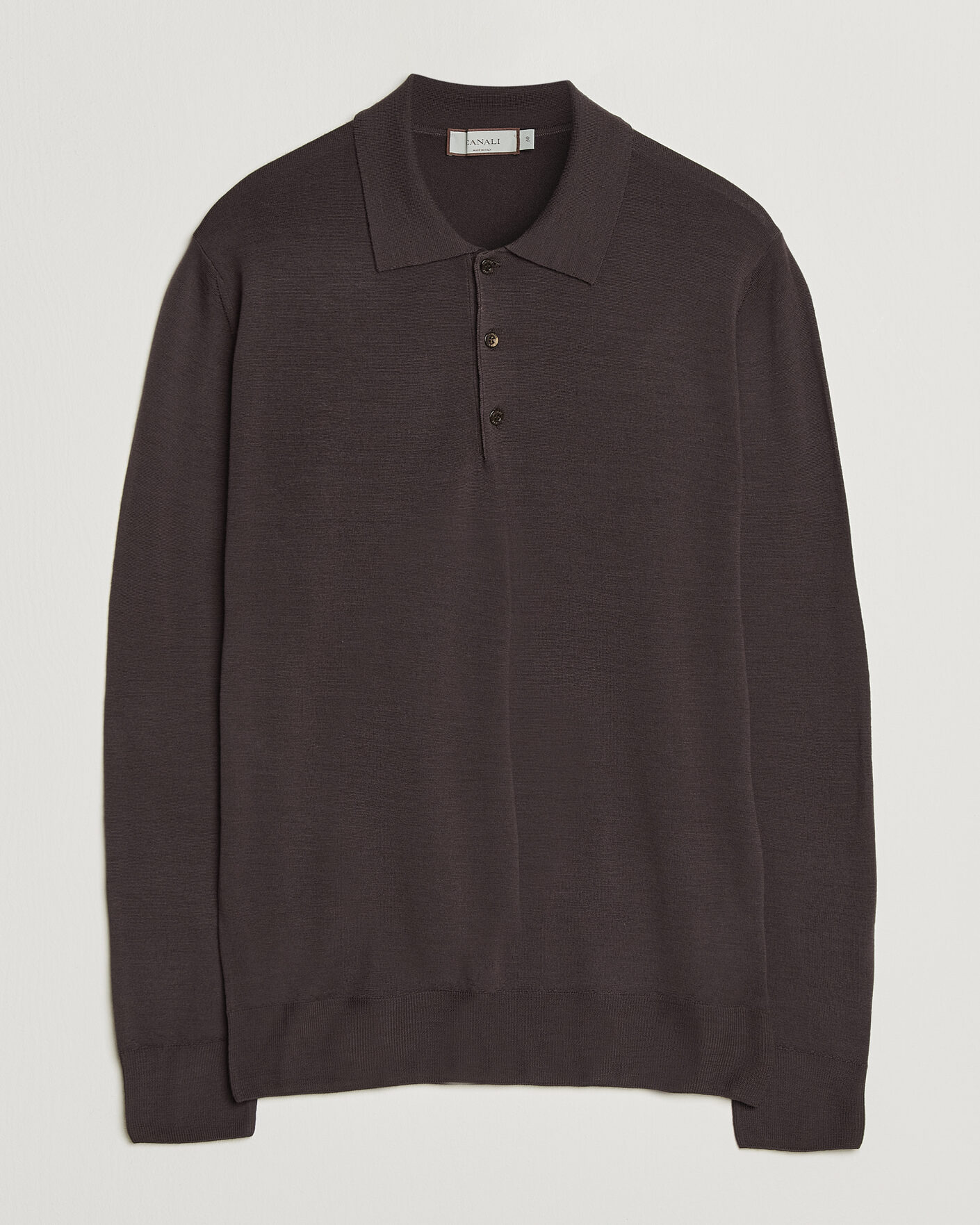 Herre | Trøjer | Canali | Merino Wool Long Sleeve Polo Dark Brown